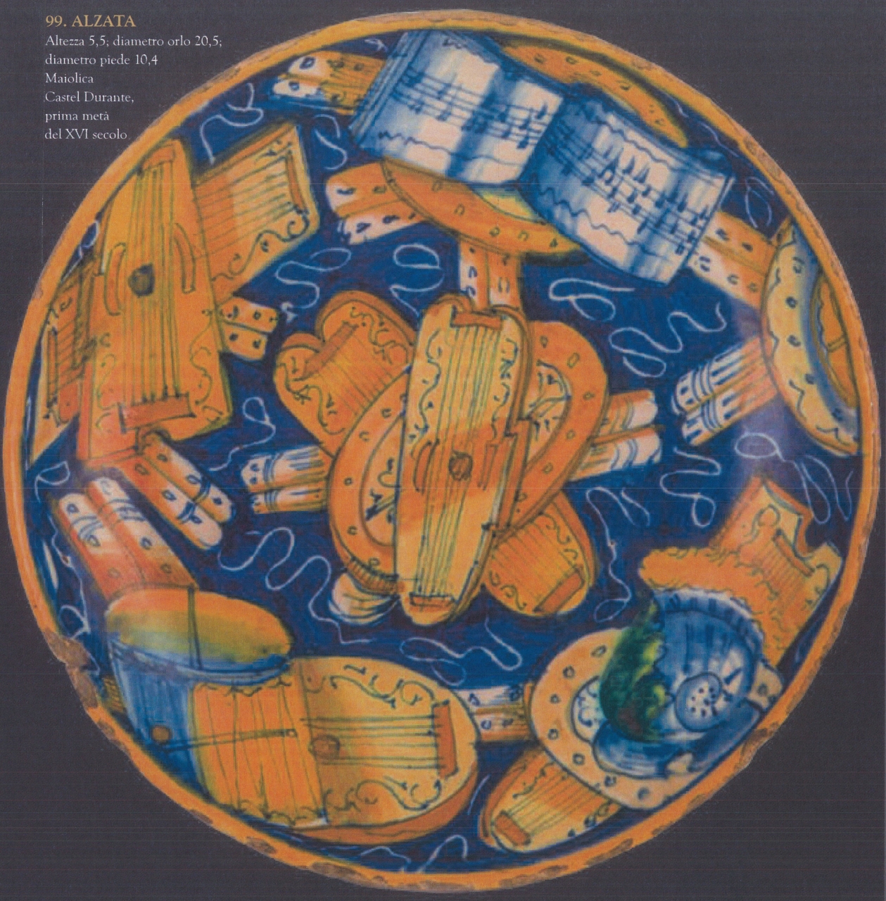 strumenti musicali, scudi e spartiti (alzata, opera isolata) - bottega di Casteldurante (prima metà XVI)