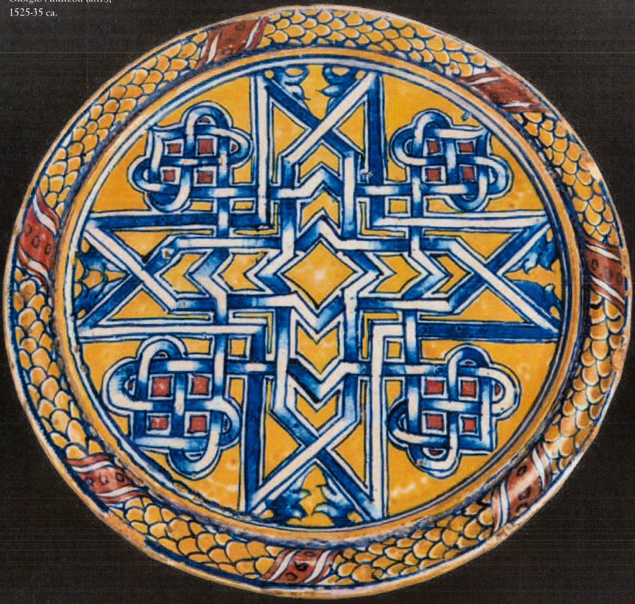 motivi decorativi geometrici e vegetali (piatto, opera isolata) di Mastro Giorgio Andreoli (bottega) (prima metà XVI)
