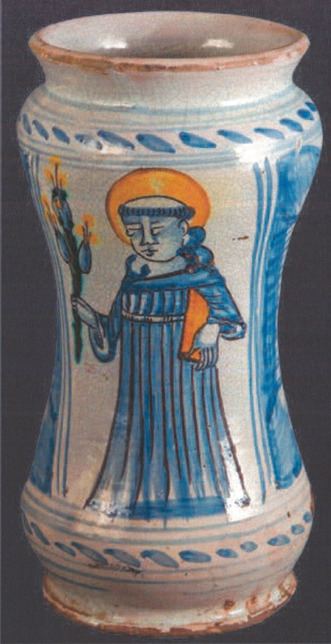 Sant'Antonio da Padova con motivi decorativi geometrici e vegetali (alberello, opera isolata) - manifattura di Laterza (fine XVII)