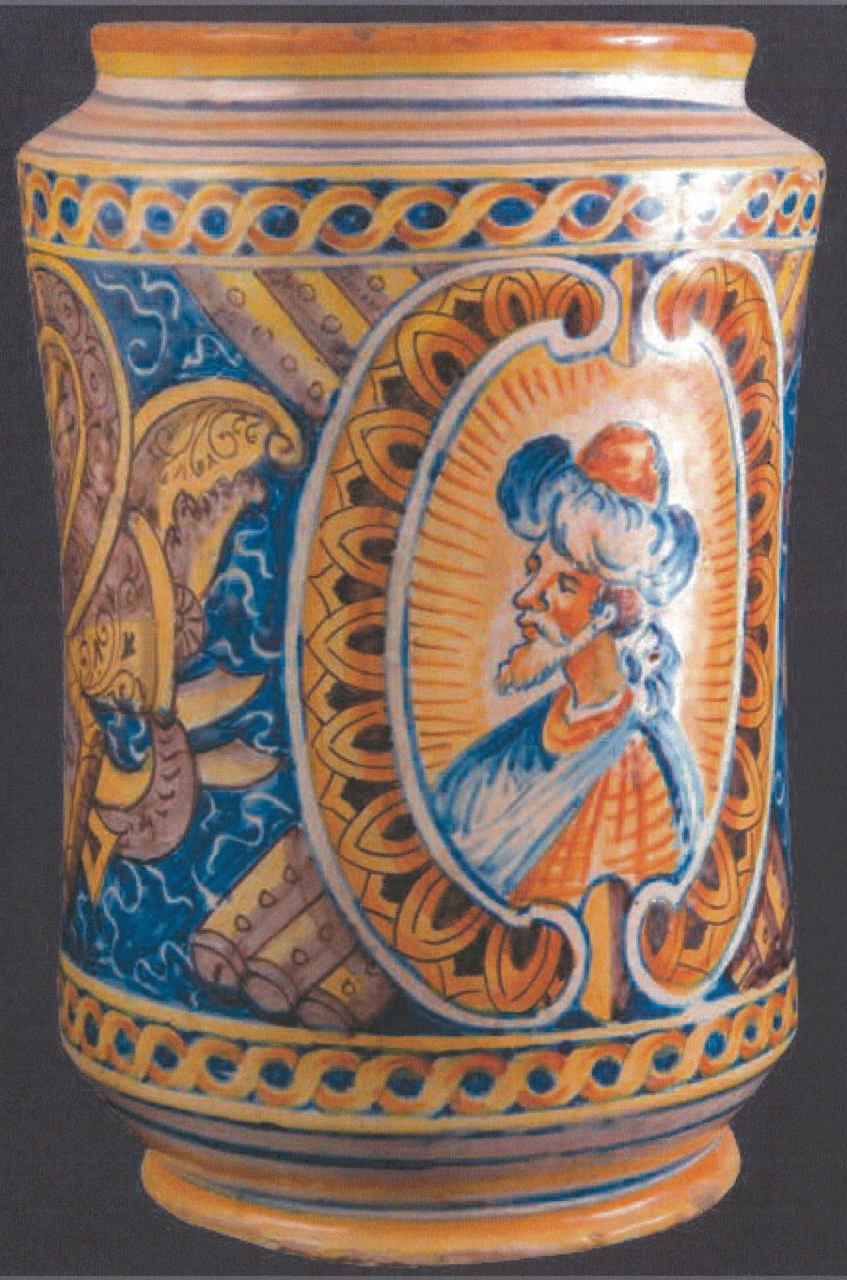 busto maschile medio-orientale con motivi decorativi geometrici e vegetali (alberello, opera isolata) - ambito palermitano (prima metà XVII)