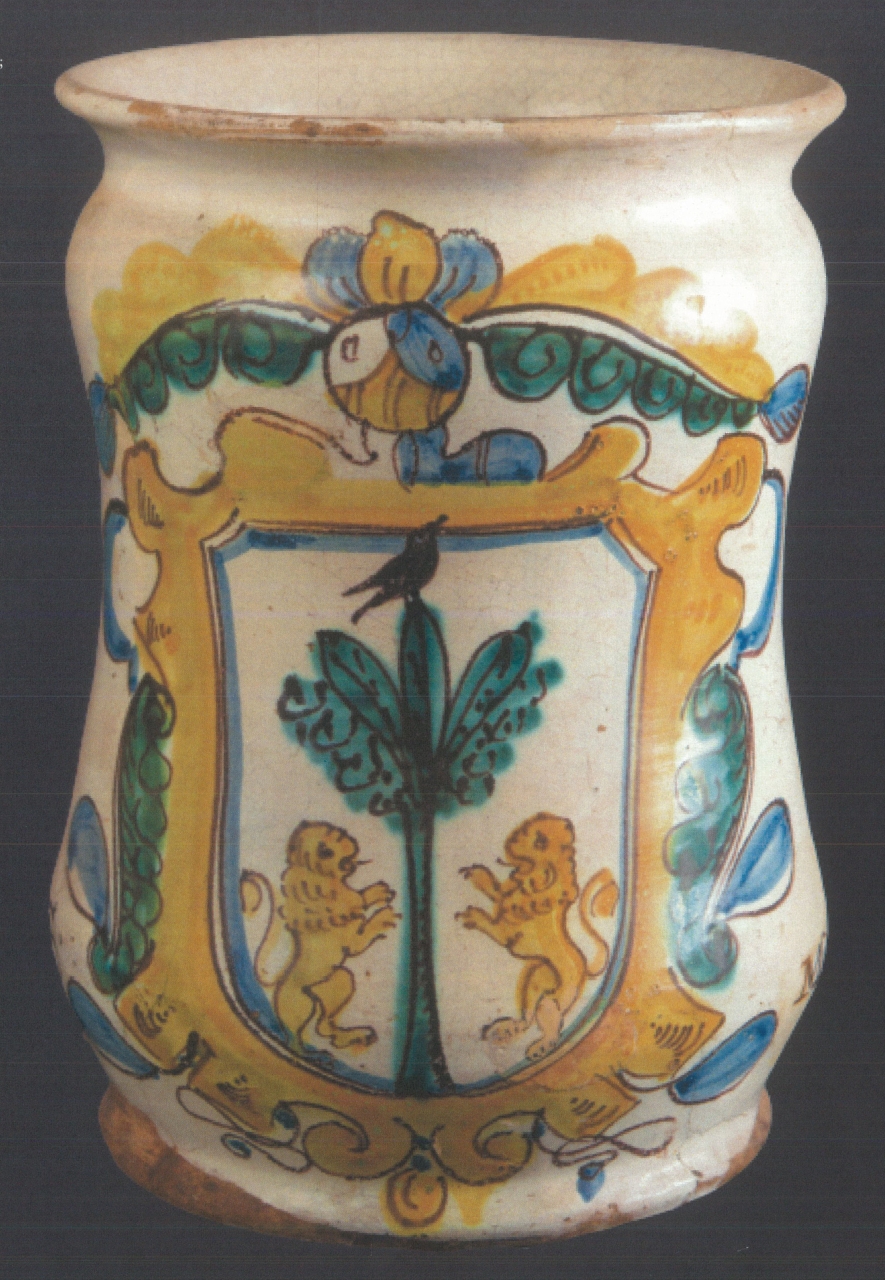 stemma con motivi decorativi geometrici e vegetali (alberello, opera isolata) - manifattura di Grottaglie (XVIII)