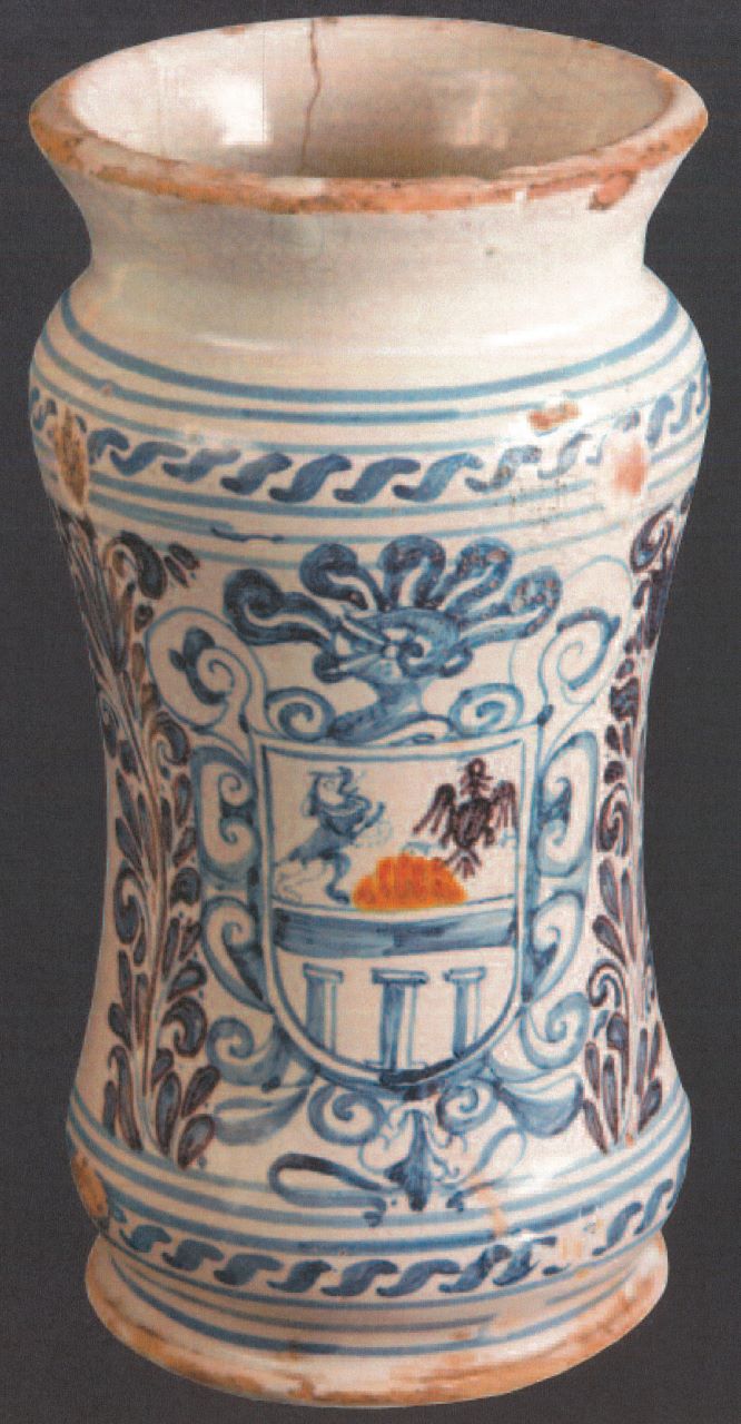 stemma con motivi decorativi geometrici e vegetali (alberello, opera isolata) - manifattura di Laterza (primo quarto XVIII)