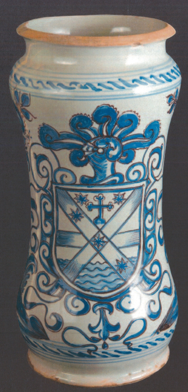 stemma con motivi decorativi geometrici e vegetali (alberello, opera isolata) - manifattura di Laterza (prima metà XVIII)