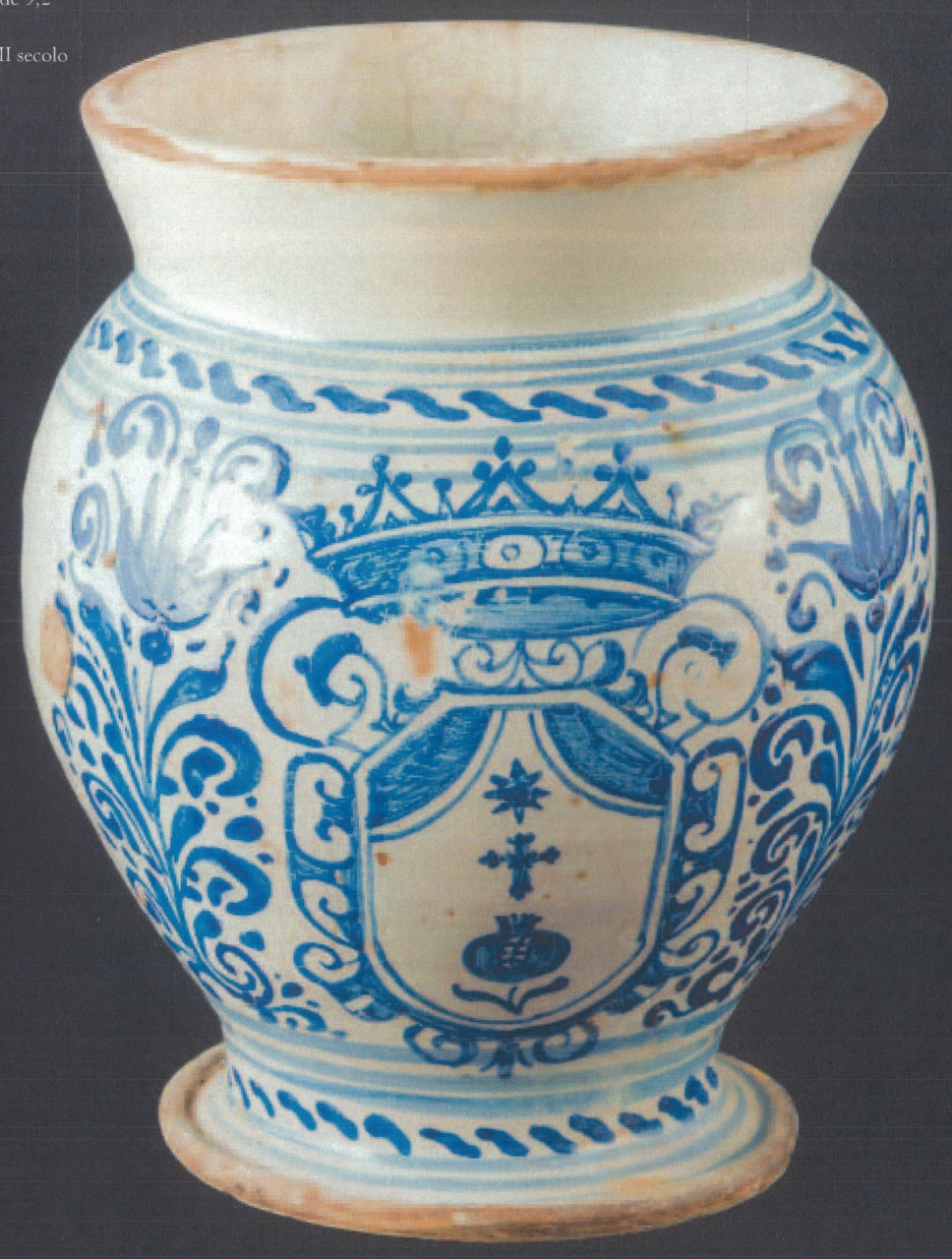 stemma con motivi decorativi geometrici e vegetali (pilloliere, opera isolata) - manifattura di Laterza (XVIII)