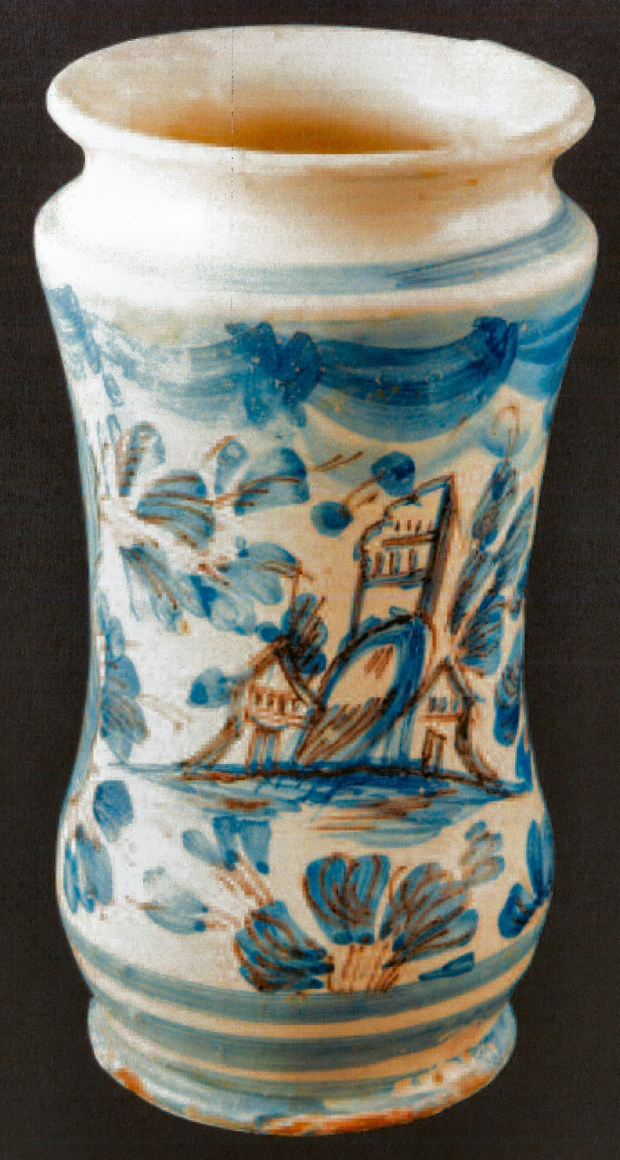 paesaggio con motivi decorativi geometrici e vegetali (alberello, opera isolata) - ambito napoletano (XVIII)