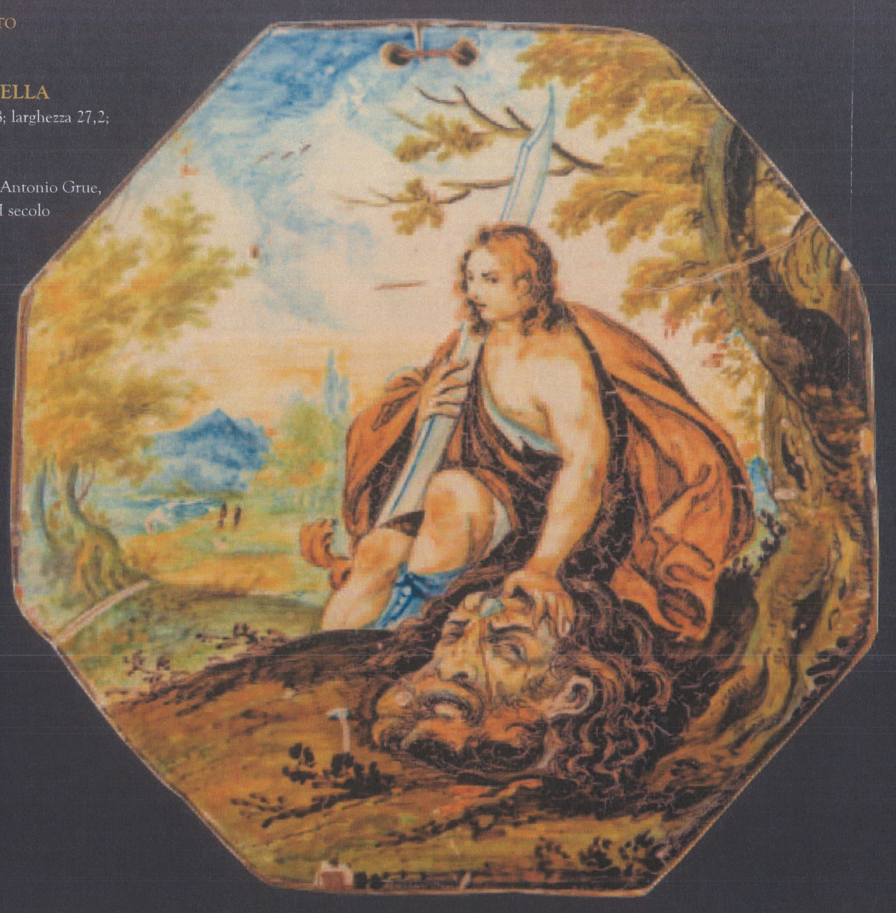 Davide e Golia (mattonella, opera isolata) di Grue Carlo Antonio (inizio XVIII)