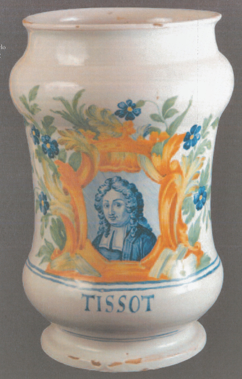 ritratto del medico Samuel André Tissot con motivi decorativi geometrici e vegetali (alberello, opera isolata) di Fuina Gesualdo (fine XVIII)