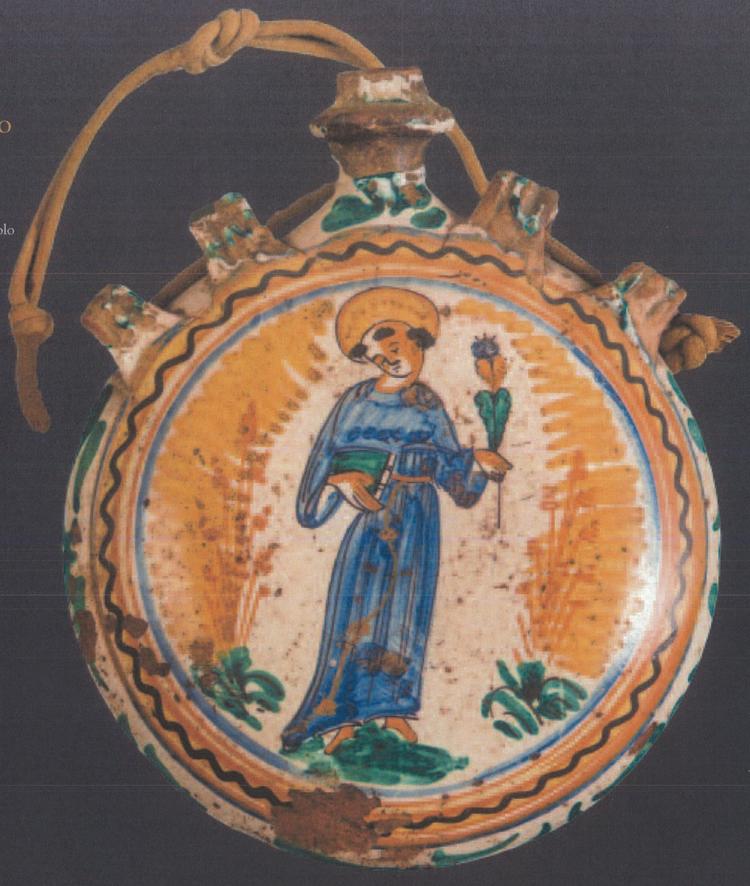 Sant'Antonio da Padova con motivi decorativi geometrici e vegetali (fiasca di pellegrinaggio, opera isolata) - produzione castellana (XVIII)