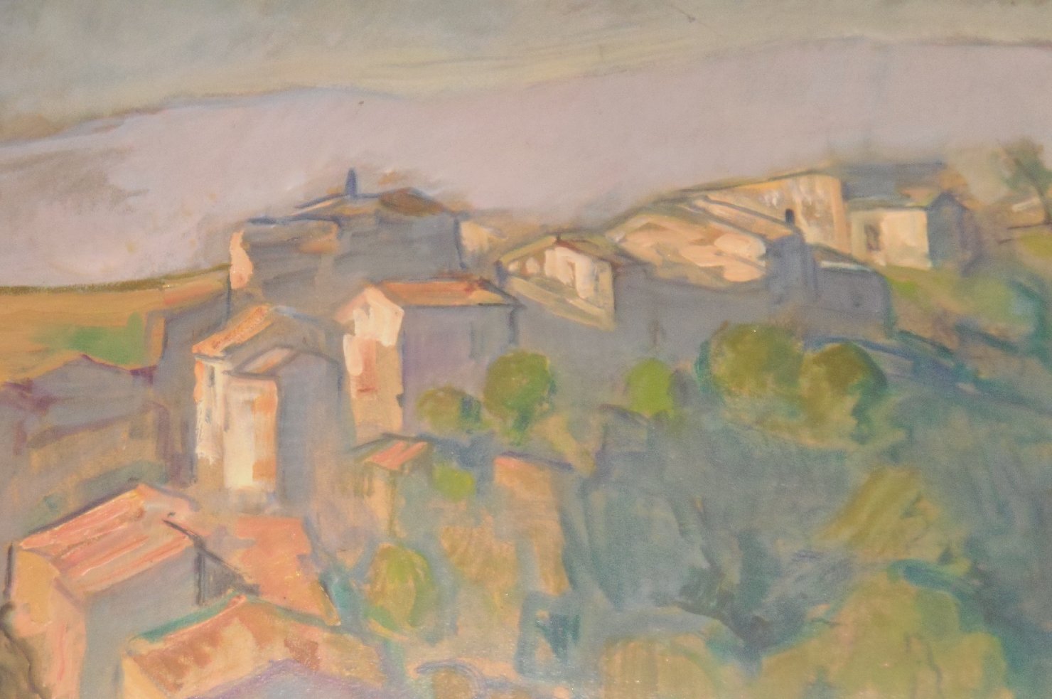 Alba sul colle, paesaggio (dipinto) di Ciamarra Elena (terzo quarto sec. XX)