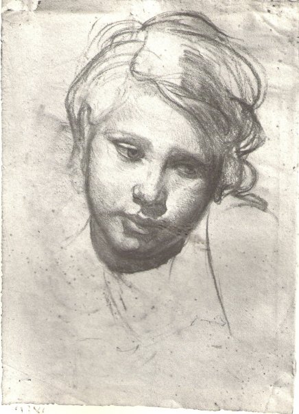 RÃƒÂªverie, ritratto di donna (disegno) di Ciamarra Elena (terzo quarto sec. XX)