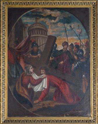 stazione della via crucis: incontro di Cristo con la Veronica (dipinto, elemento d'insieme) - ambito bergamasco (Sec. XIX)