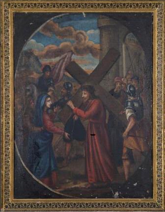 stazione della via crucis: incontro di Cristo con la madre (dipinto, elemento d'insieme) - ambito bergamasco (Sec. XIX)