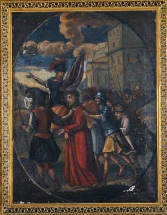 stazione della via crucis: Gesù è condannato a morte (dipinto, elemento d'insieme) - ambito bergamasco (Sec. XIX)