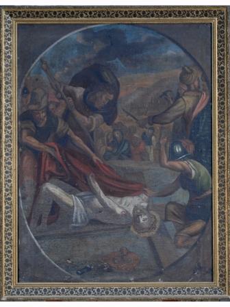 stazione della via crucis: Cristo spogliato delle vesti (dipinto, elemento d'insieme) - ambito bergamasco (Sec. XIX)