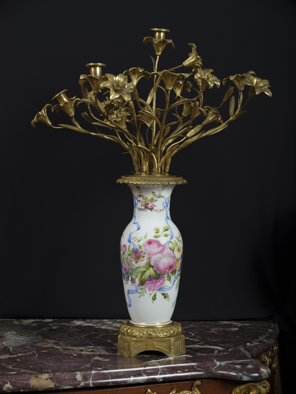 candelabro a quattro luci (candelabro - a vaso, coppia) - bottega liguro-piemontese (metà XIX)