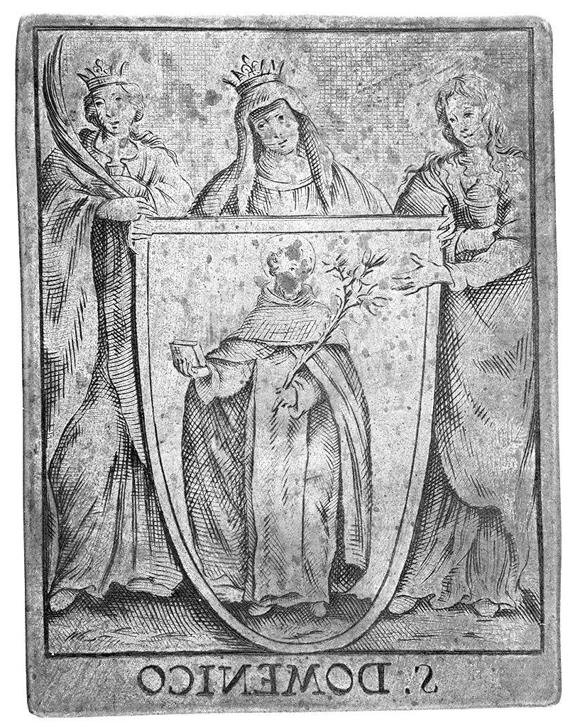Madonna con Santa Maria Maddalena e Santa Caterina da Siena mostrano l'immagine di San Domenico (matrice) - ambito fiorentino (sec. XVIII)