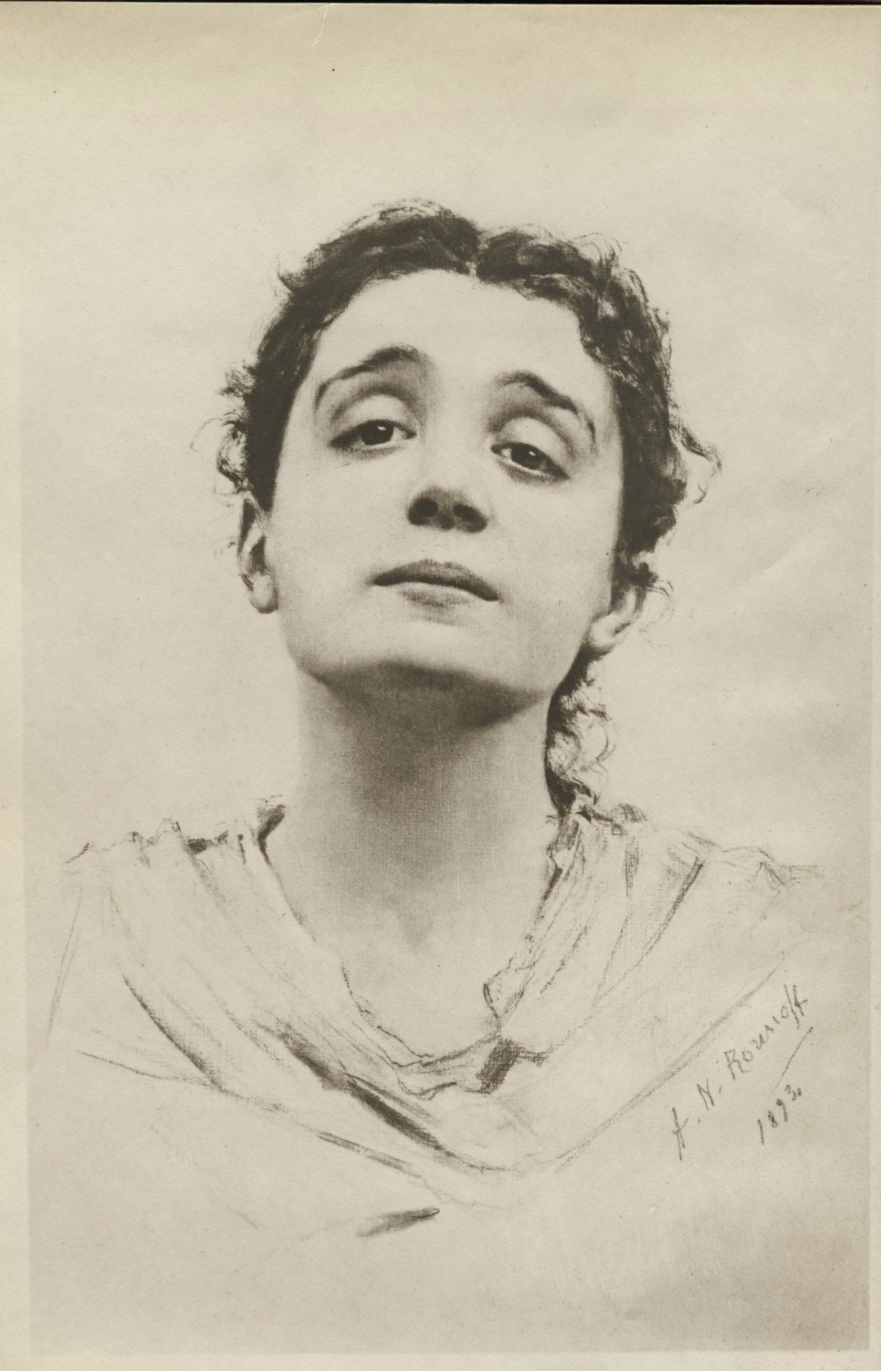 Ritratto di Eleonora Duse nel ruolo di Santuzza nella Cavalleria rusticana (stampa) di Wolkoff Muromcov Alexander (attribuito) (fine XIX)