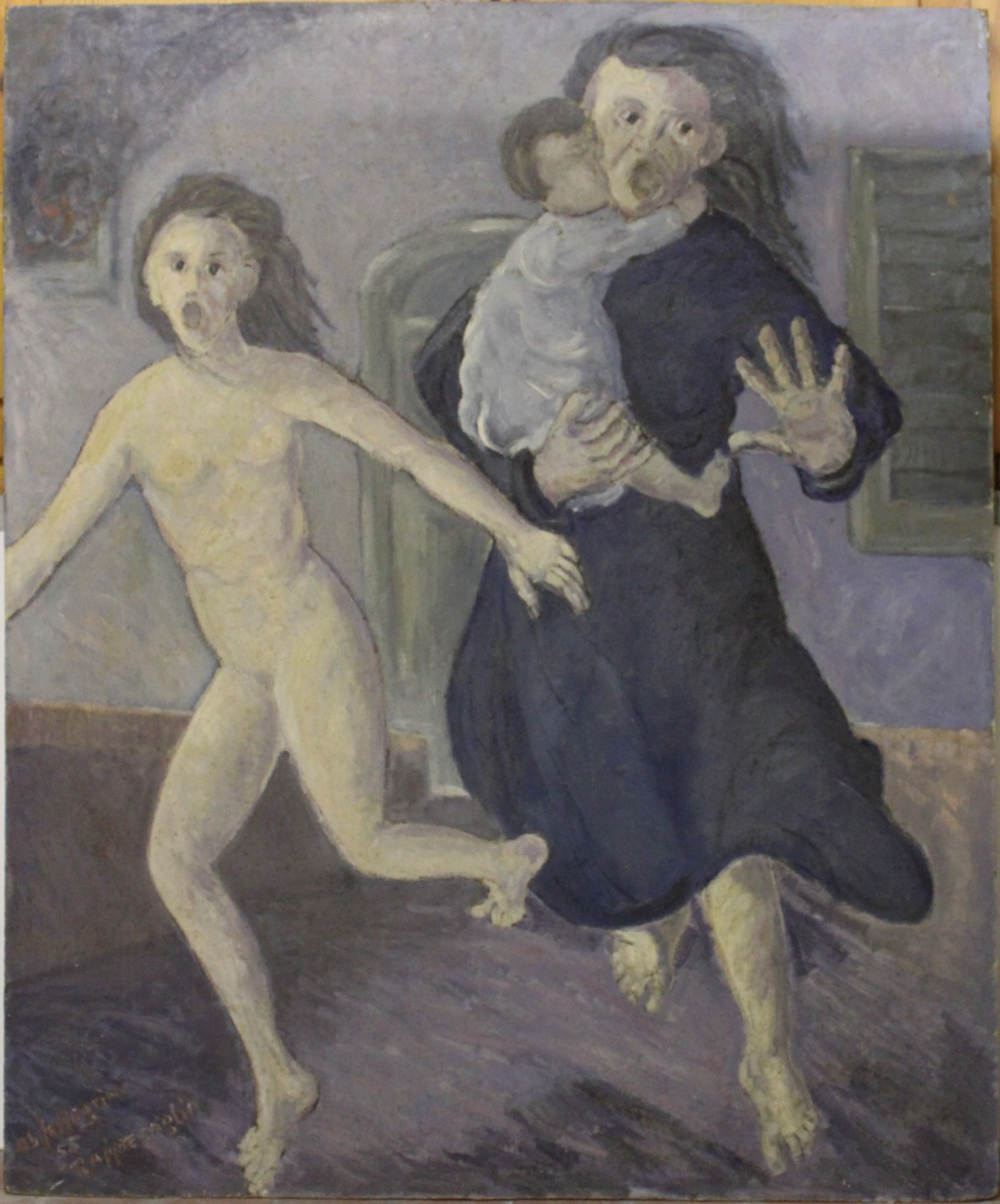 Rappresaglia, figure urlanti in corsa (dipinto) di Pellegrini Angelo Sirio (XX)