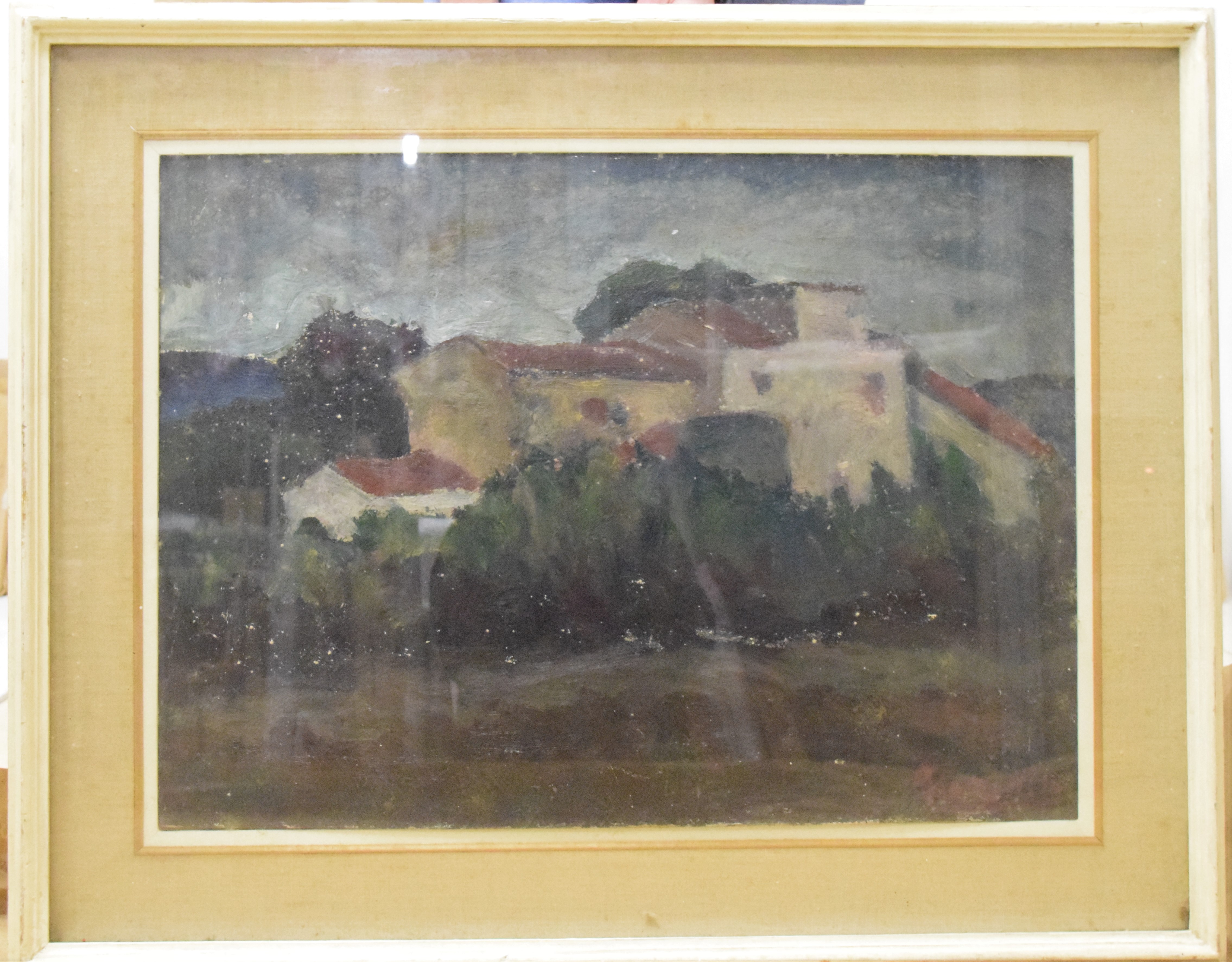 Il casolare, paesaggio con case (dipinto) di Fiorini Ilio (metà XX)