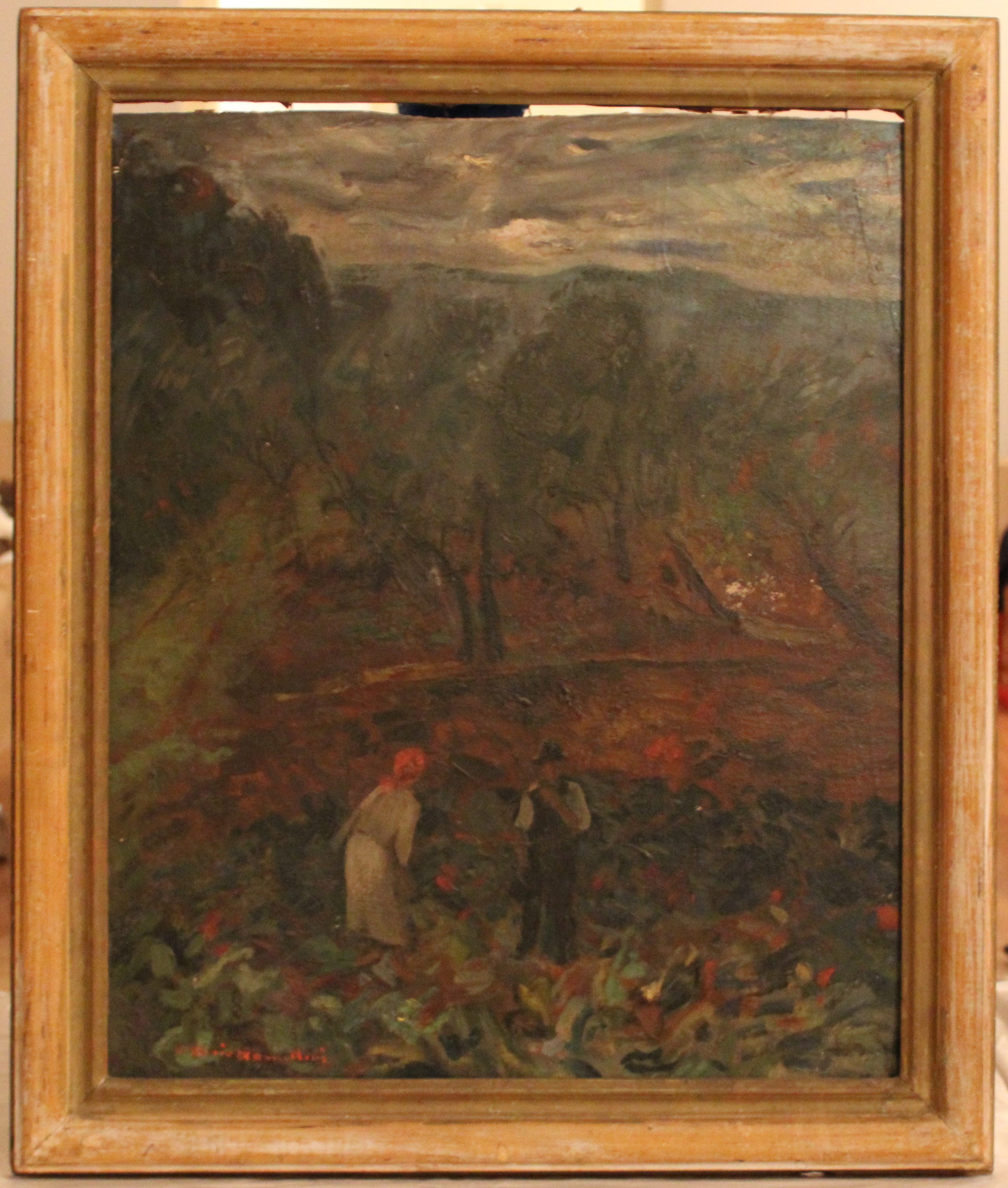 Autunno, paesaggio con figure (dipinto) di Nomellini Vittorio (metà XX)