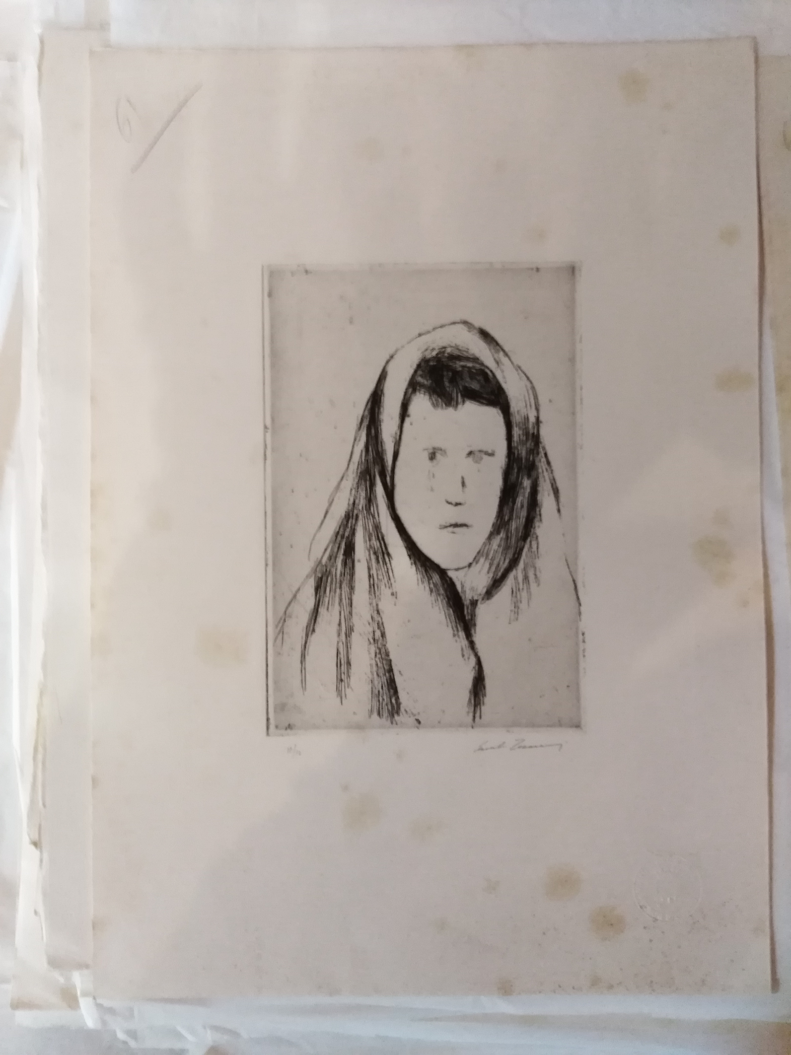 Donna con velo, ritratto di donna (stampa) di Treccani Ernesto (XX)