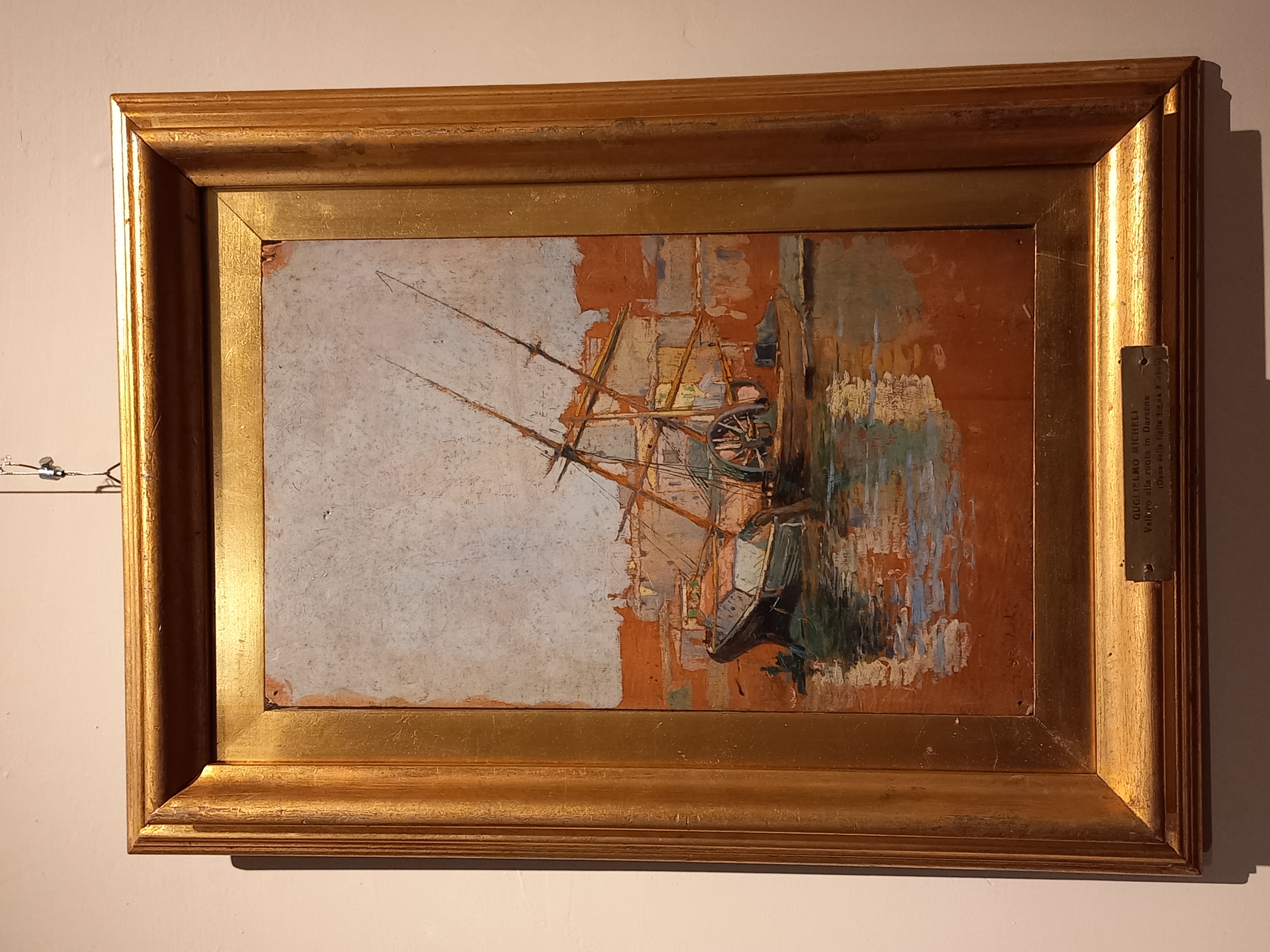 Veliero della ruota in darsena, veliero (dipinto) di Micheli Guglielmo (fine/ inizio XIX/ XX)