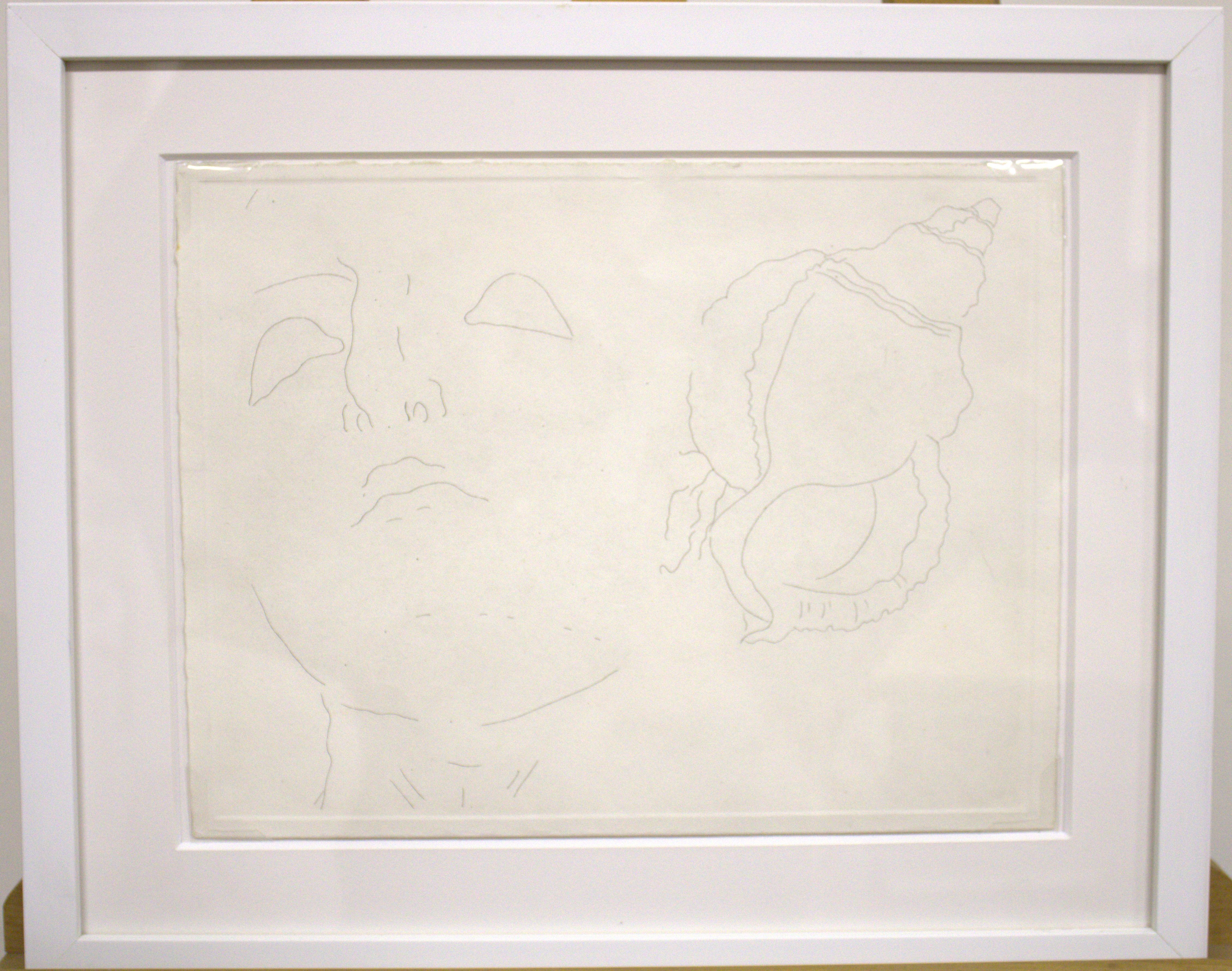 testa di donna e conchiglia (disegno) di Parmiggiani Claudio (XX)