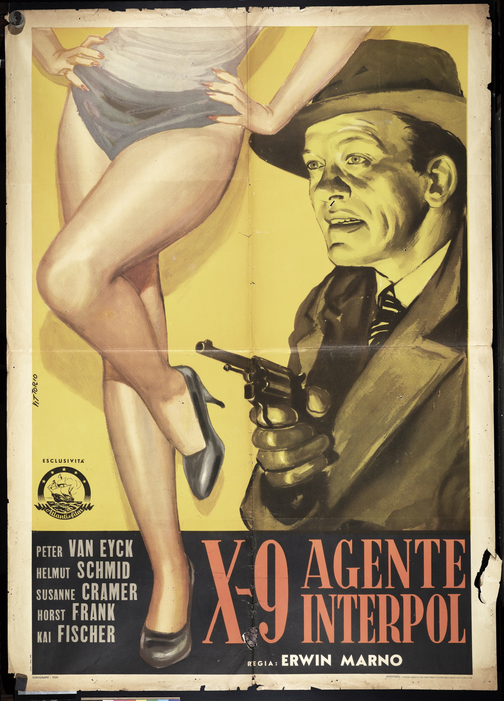 ritratto di attore con pistola, gambe di donna (manifesto) di Vittorio (XX)