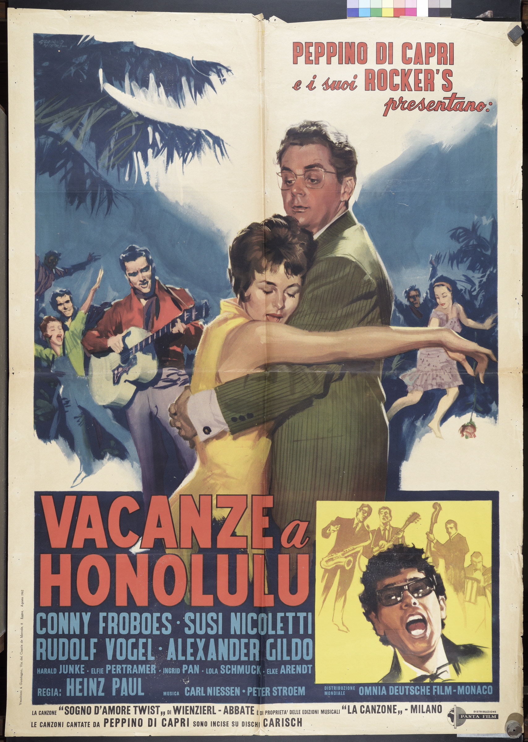 ritratto di attori e musicista, figure danzanti (manifesto) - ambito italiano (XX)