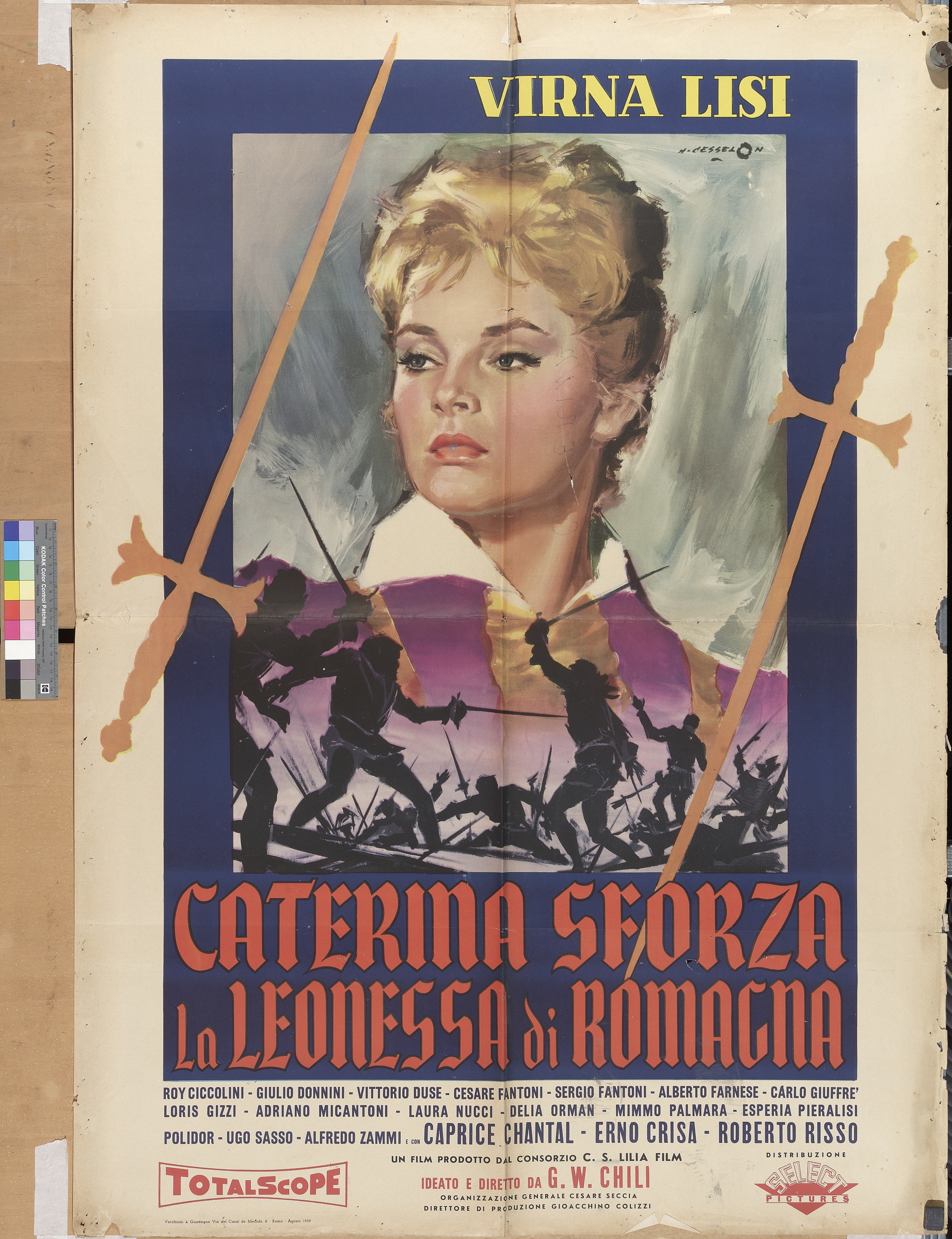 ritratto di attrice, scena di battaglia, spade (manifesto) di Cesselon Angelo (XX)