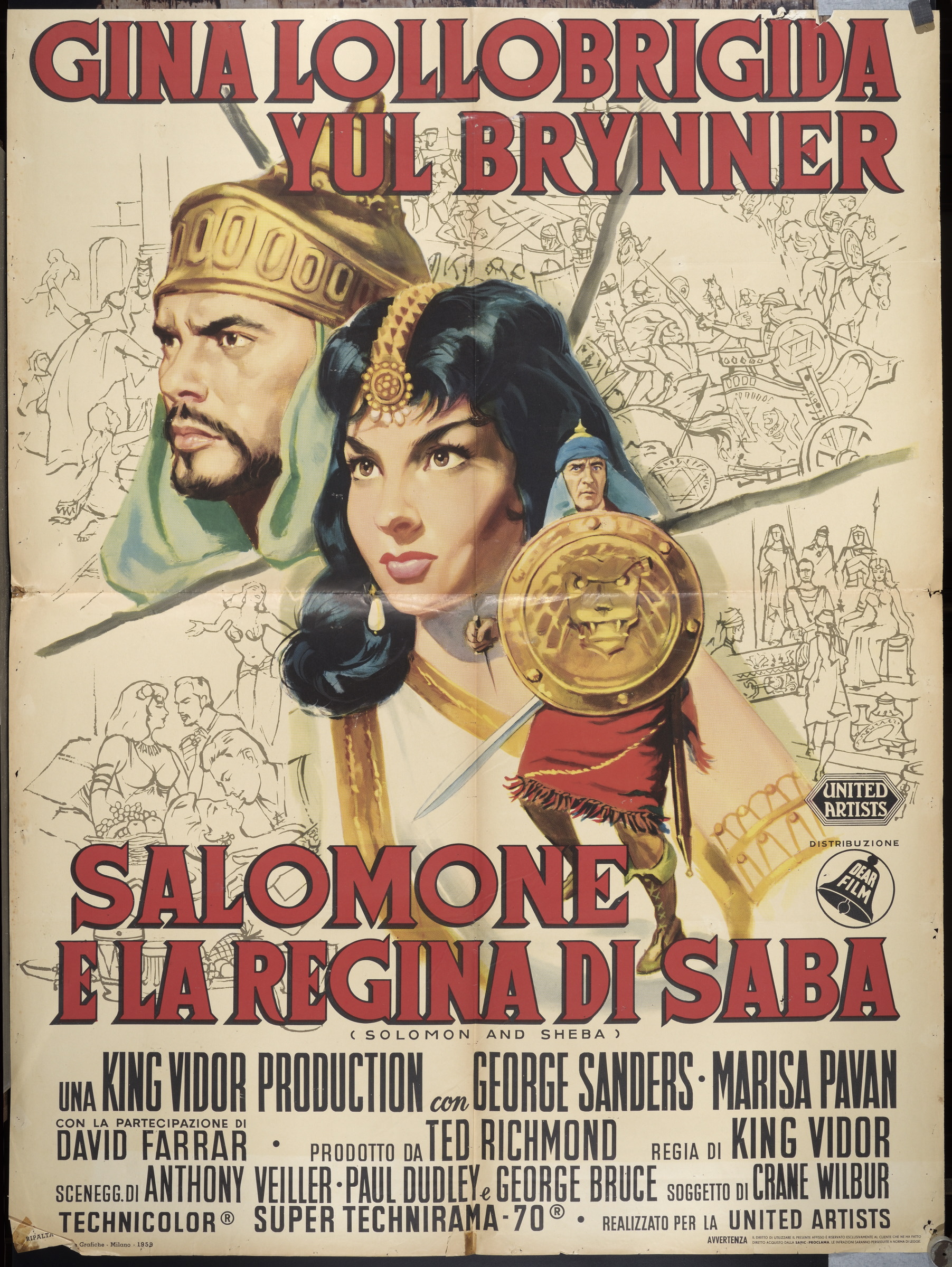 ritratto di attori, scene di battaglia, scene d'amore, ritratto di Regina di saba in trono (manifesto) - ambito italiano (XX)