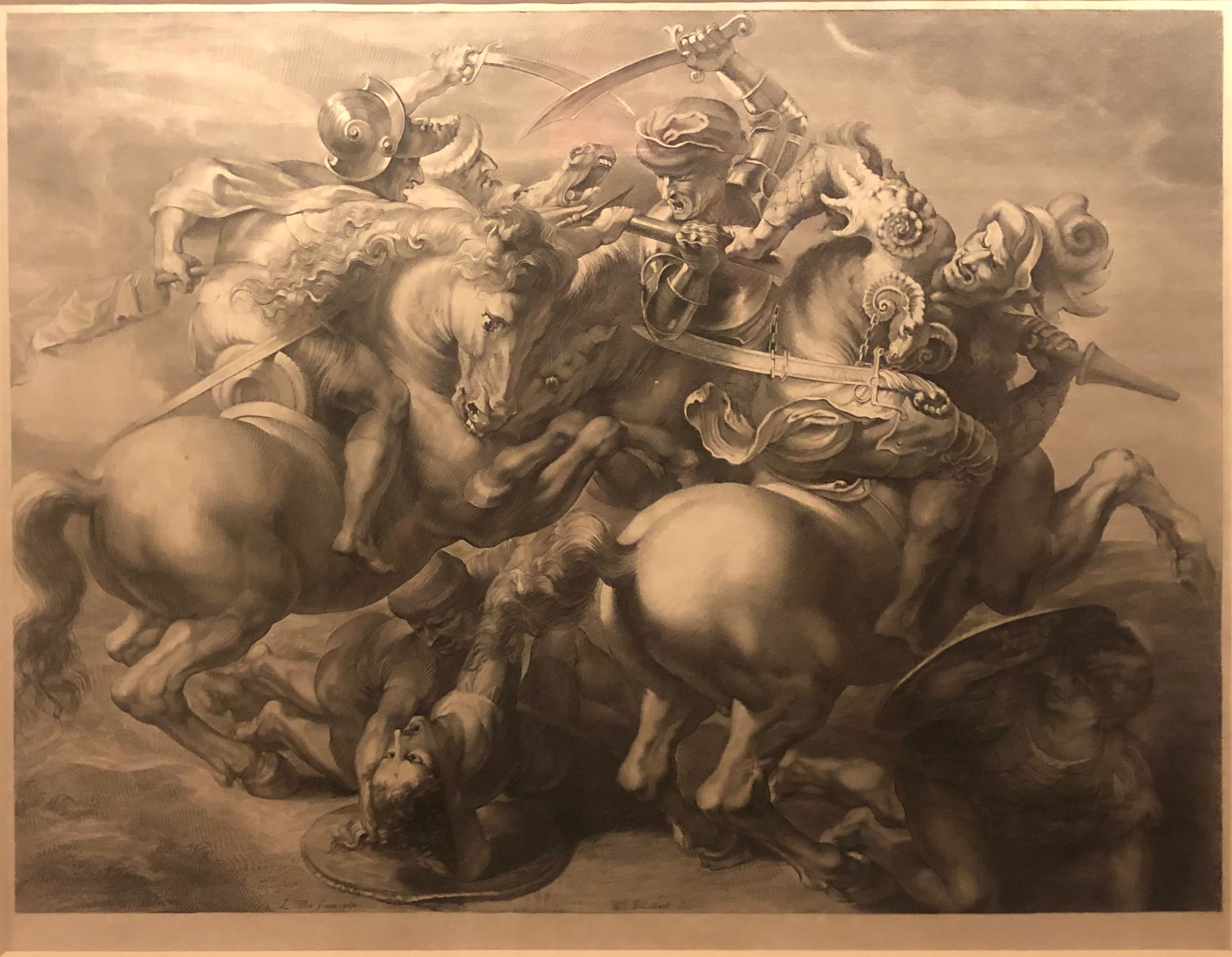 Lotta di cavalieri dalla Battaglia di Anghiari (stampa) di Edelinck Gérard - ambito francese (sec. XVII)