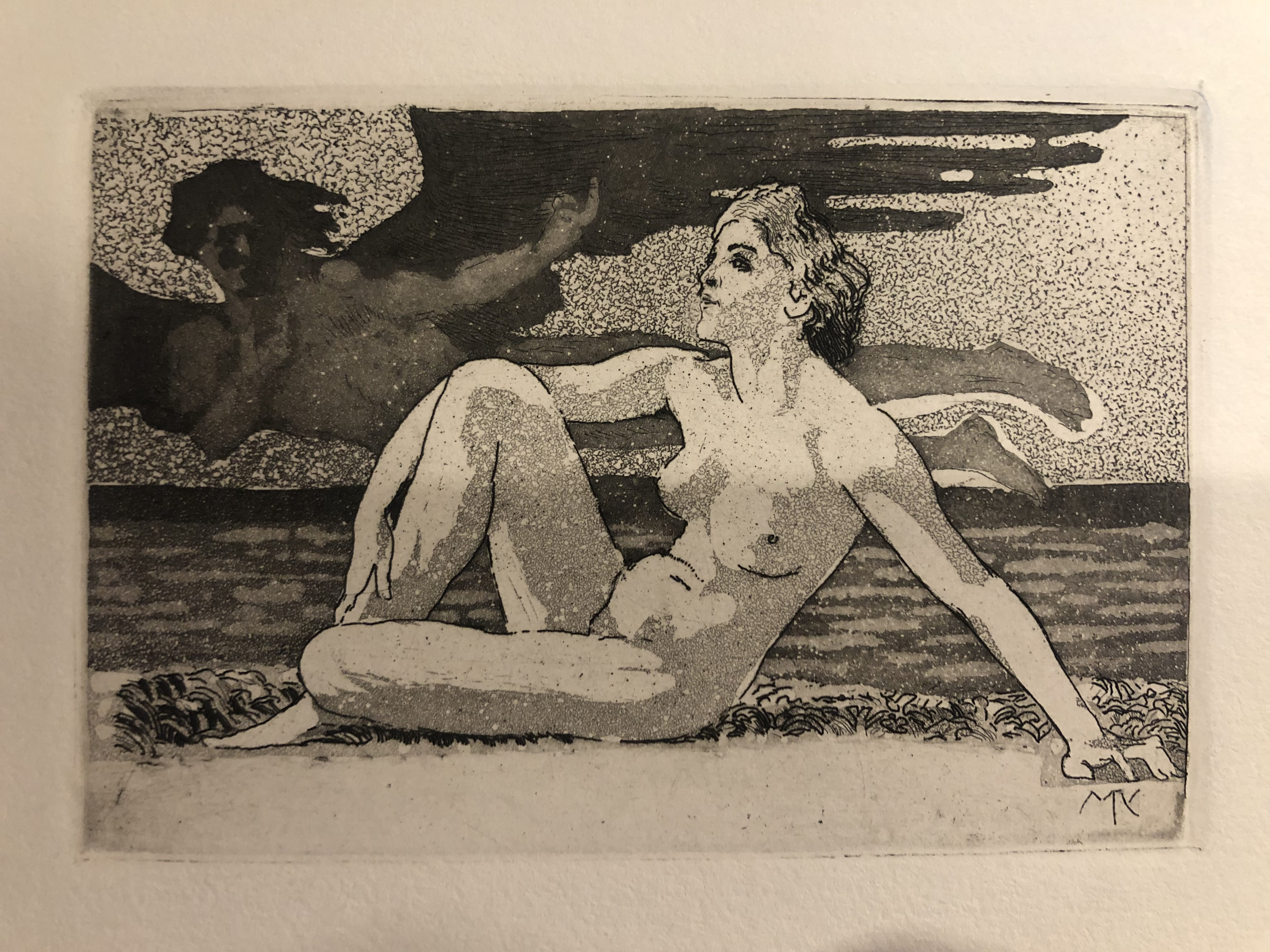 Donna nuda seduta su un prato (stampa) di Klinger Max - ambito tedesco (sec. XIX)