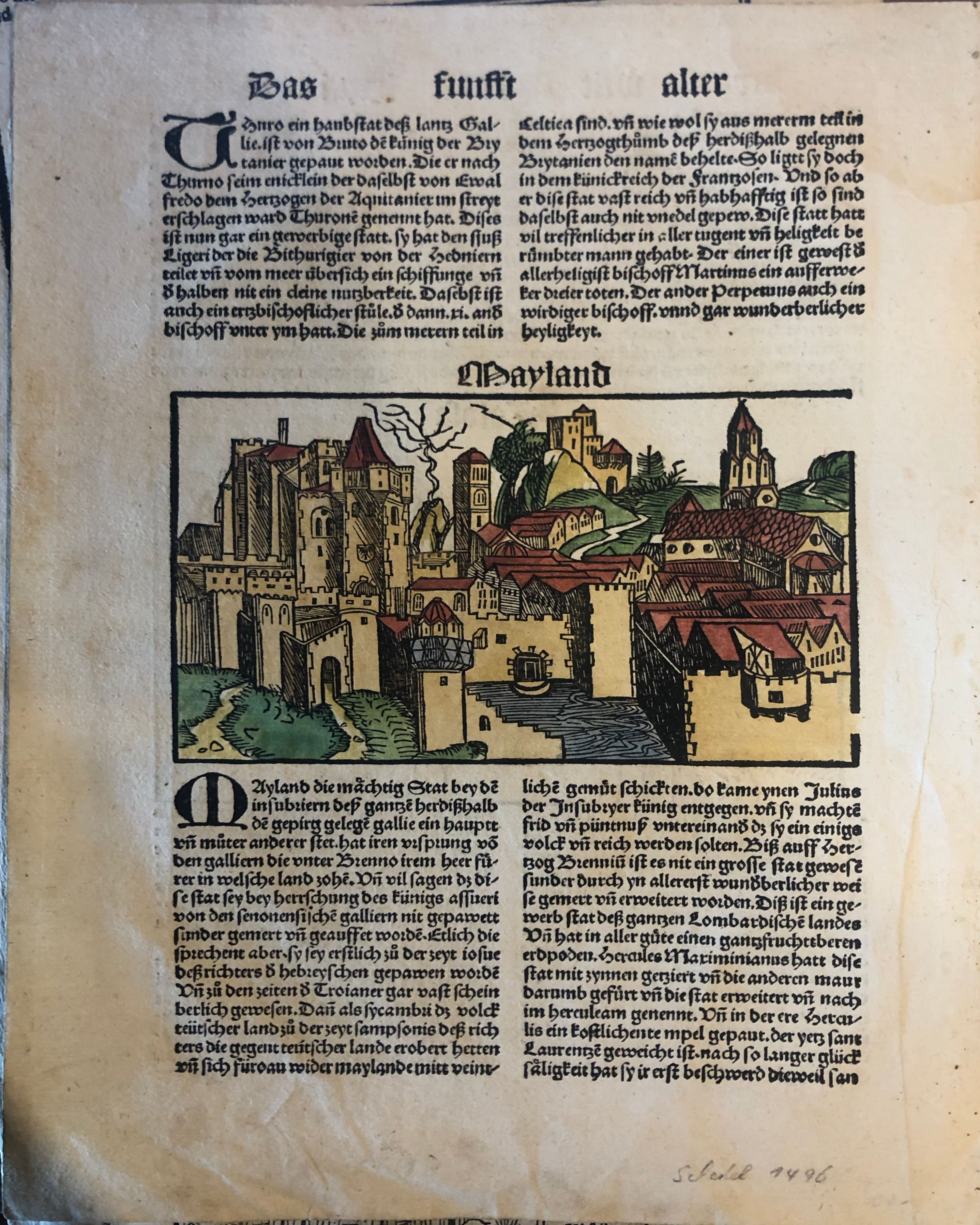 Mayland, Veduta di Milano (stampa) di Wolgemut Michael (sec. XV)