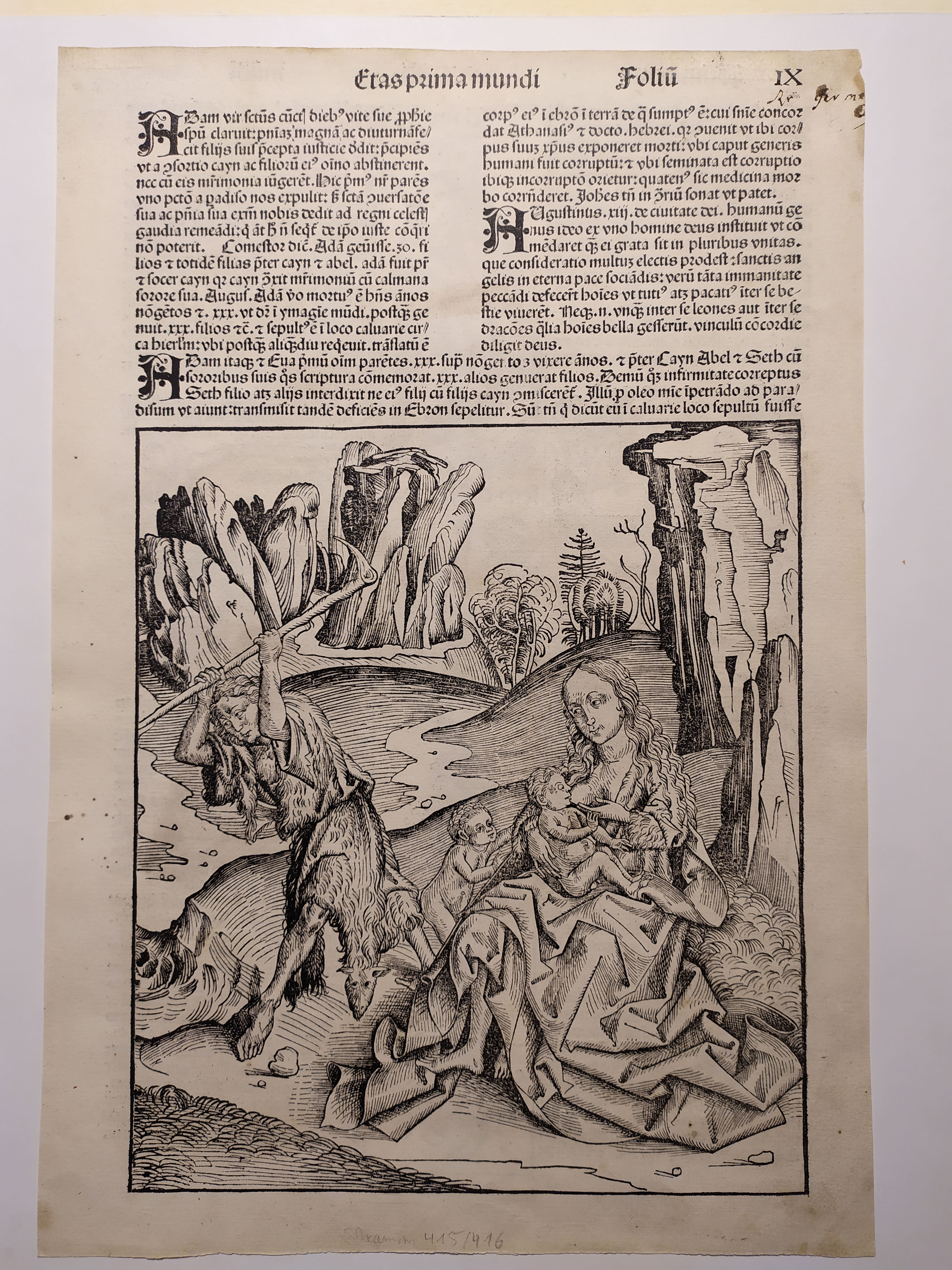 Adamo lavora mentre Eva allatta Caino e Abele (stampa) di Wolgemut Michael (sec. XV)