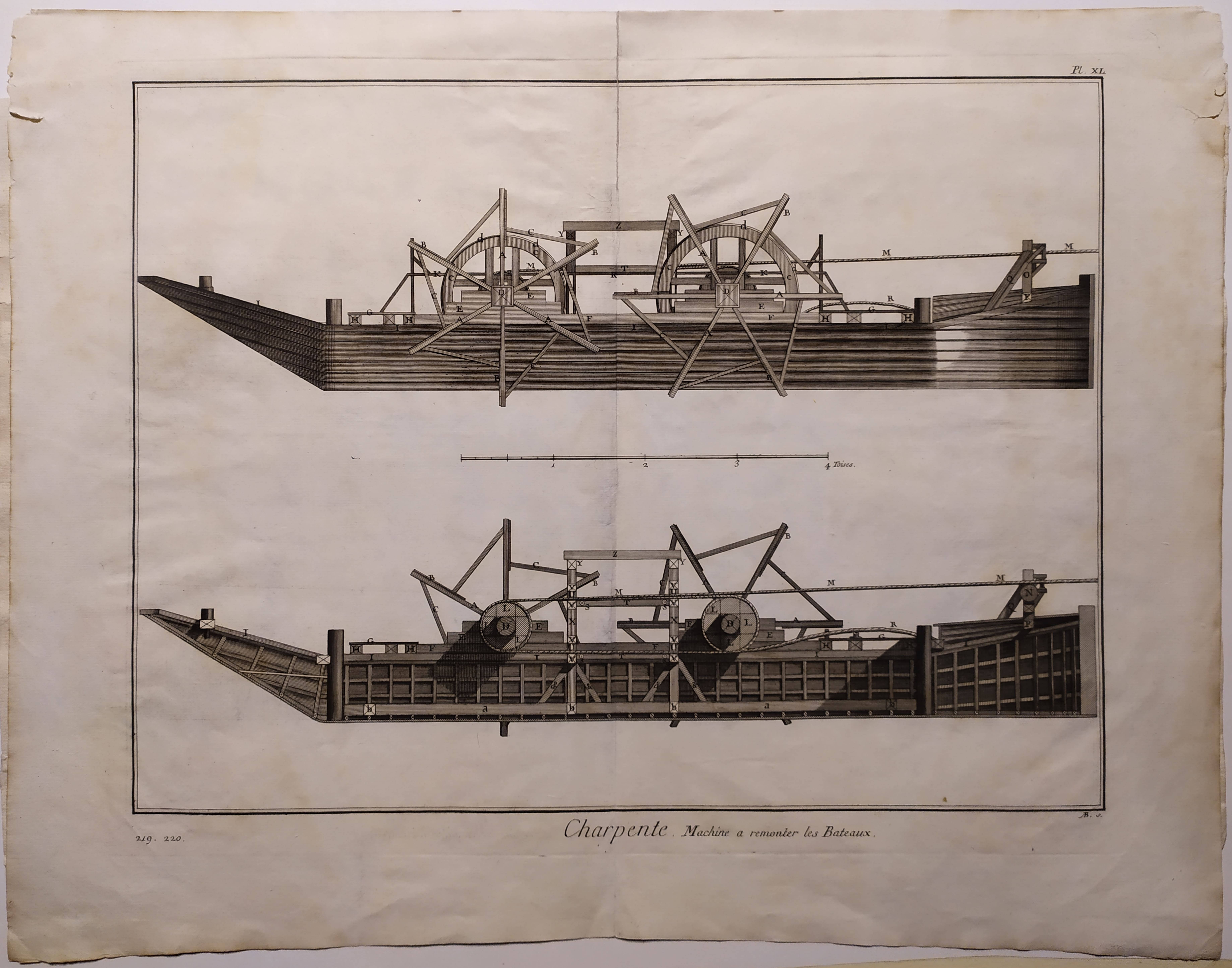 Charpente machine a remonter les Bateaux, Charpente machine a remonter les Bateaux (stampa) di Lucotte Jacques-Raymond - ambito francese (sec. XVIII)