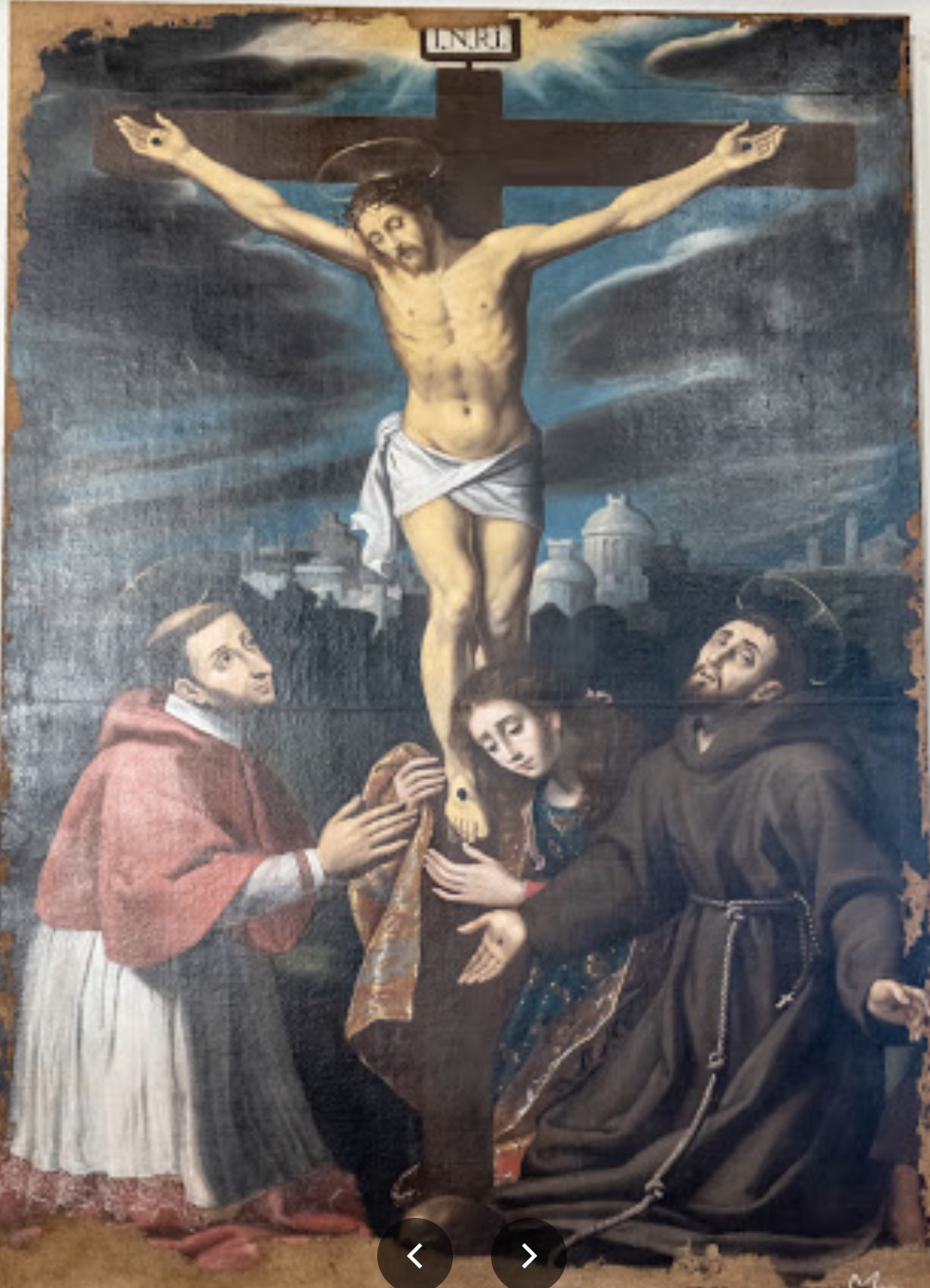 Crocifissione con i Santi Francesco d'Assisi, Maria Maddalena e Carlo Borromeo, Crocifissione, San Francesco d'Assisi, San Carlo Borromeo, Maria Maddalena (dipinto, opera isolata) di Bedeschini Cesare (attribuito), Bedeschini Giovanni Battista (attribuito) - ambito abruzzese (inizio XVII)