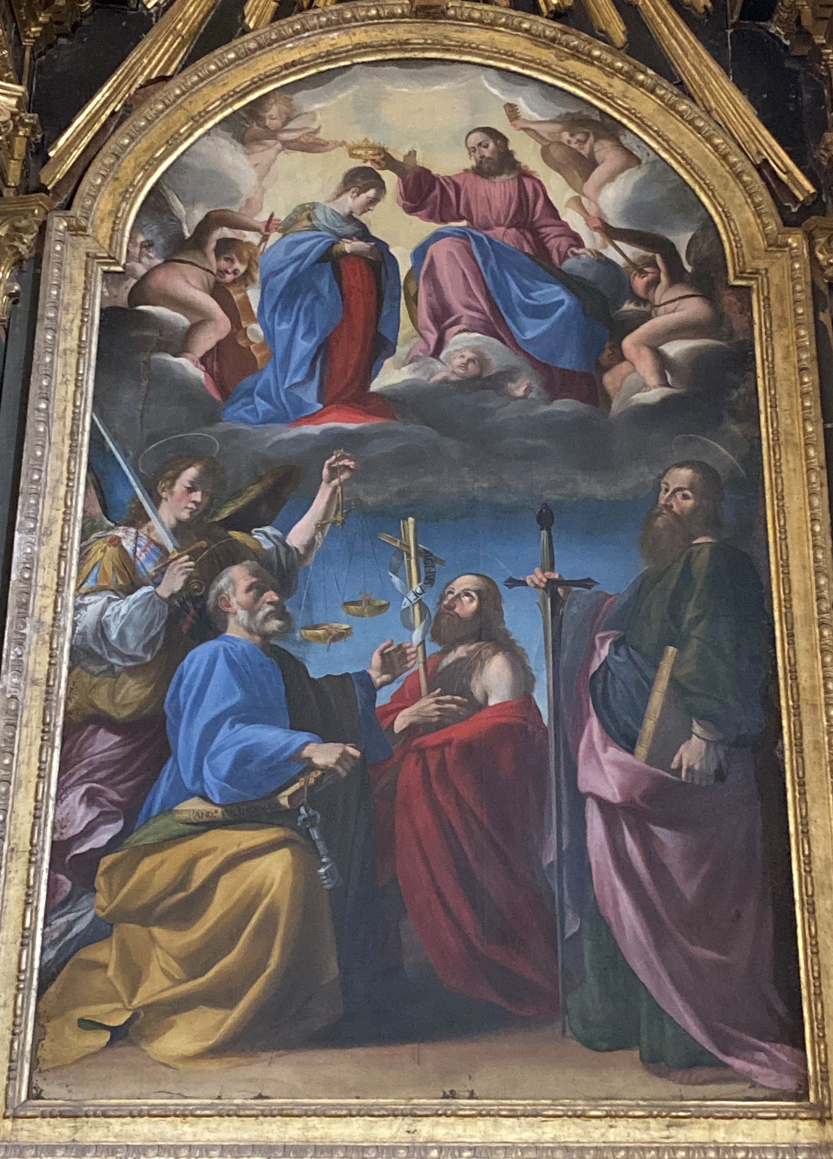 incoronazione di Maria Vergine tra santi (dipinto, opera isolata) di Polinori Andrea (inizio sec. XVII)