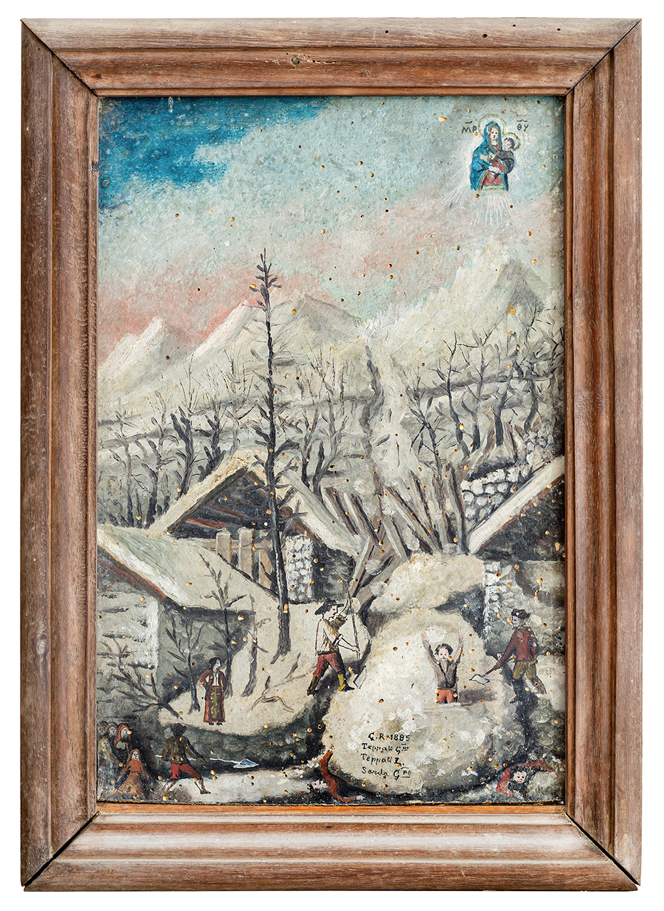Intercessione della Madonna della Consolata per il salvataggio di persone sotto una valanga (ex voto, opera isolata) - bottega piemontese (anni ottanta XIX)