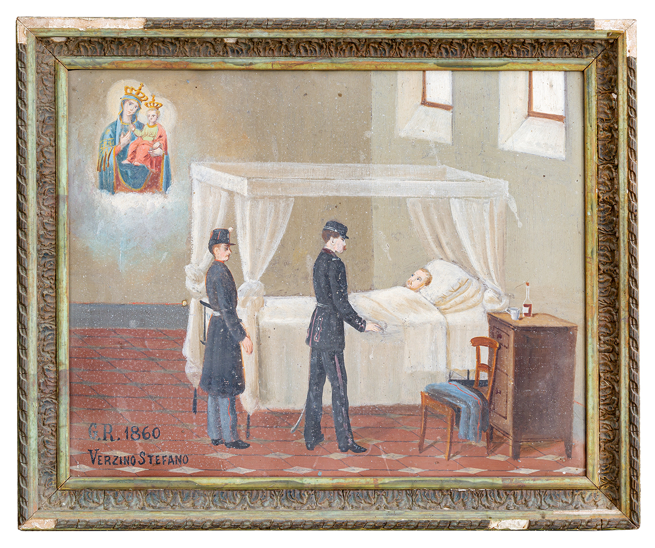 Intercessione della Madonna della Consolata per la guarigione di un soldato (ex voto, opera isolata) - bottega piemontese (anni sessanta XIX)