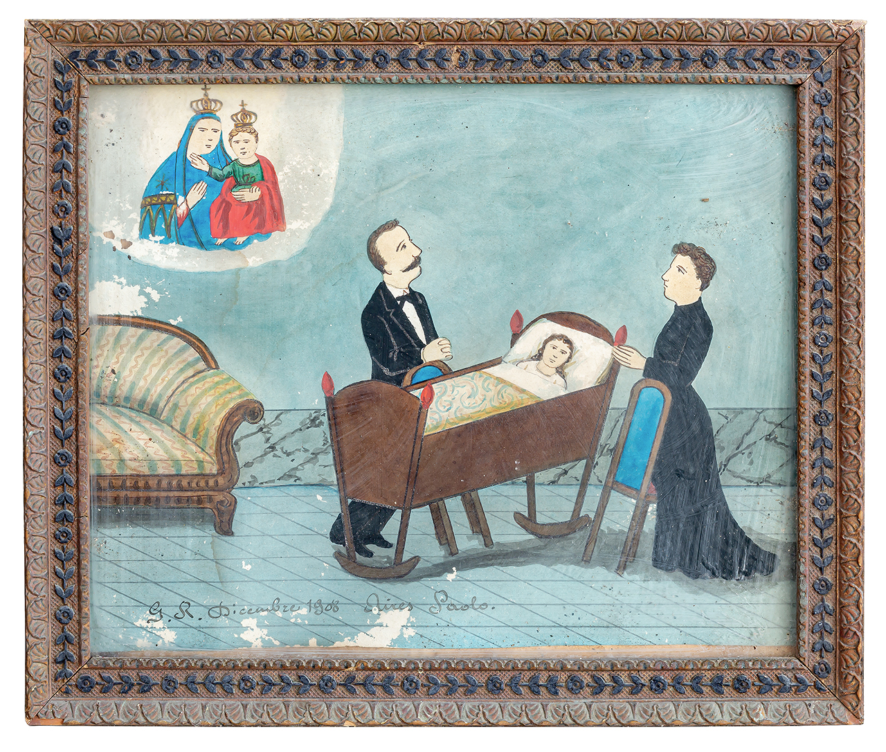 Intercessione della Madonna della Consolata per la guarigione di un bambino piccolo (ex voto, opera isolata) - bottega piemontese (inizio XX)