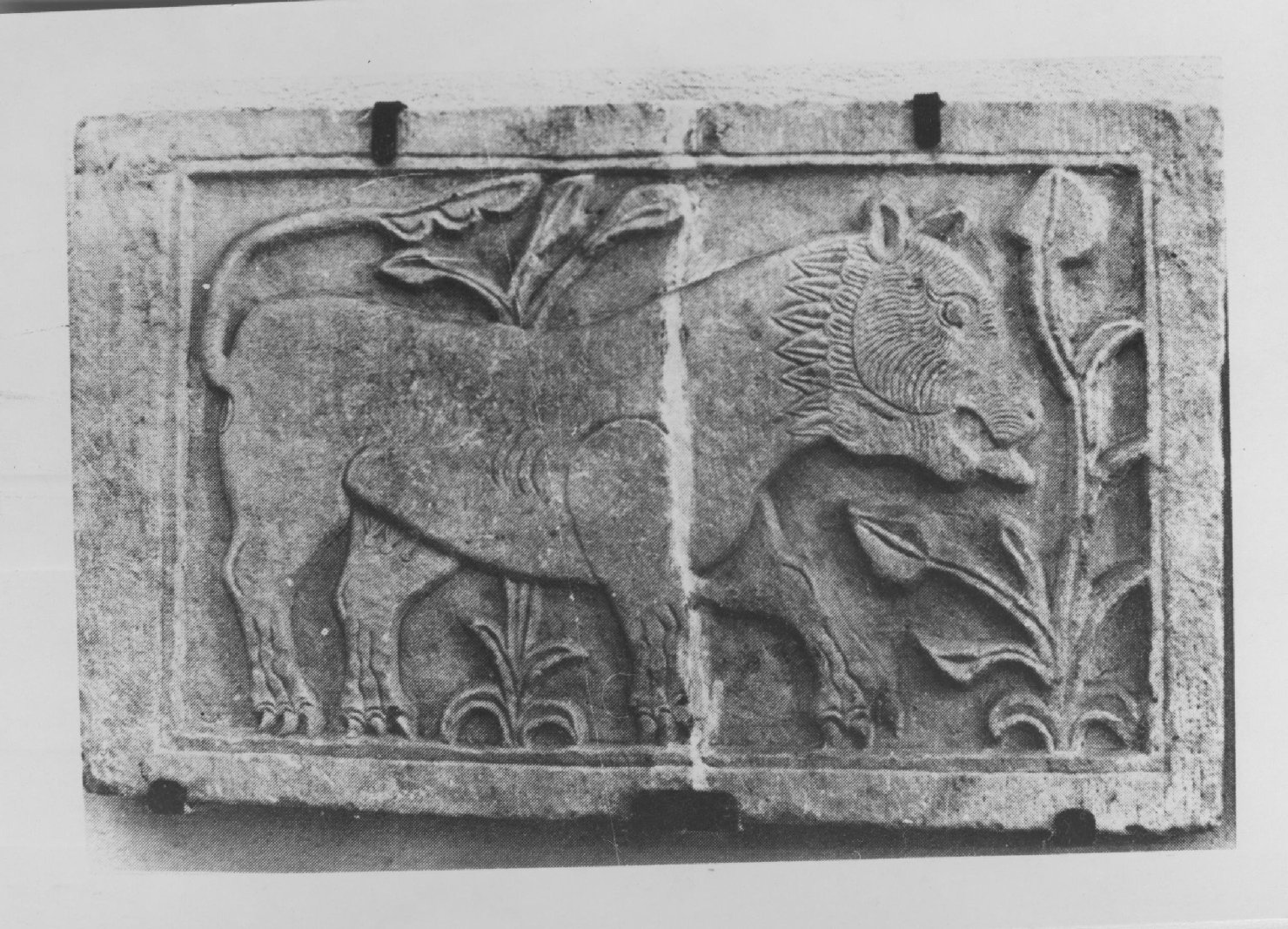 Leonessa con elementi vegetali stilizzati (pluteo)