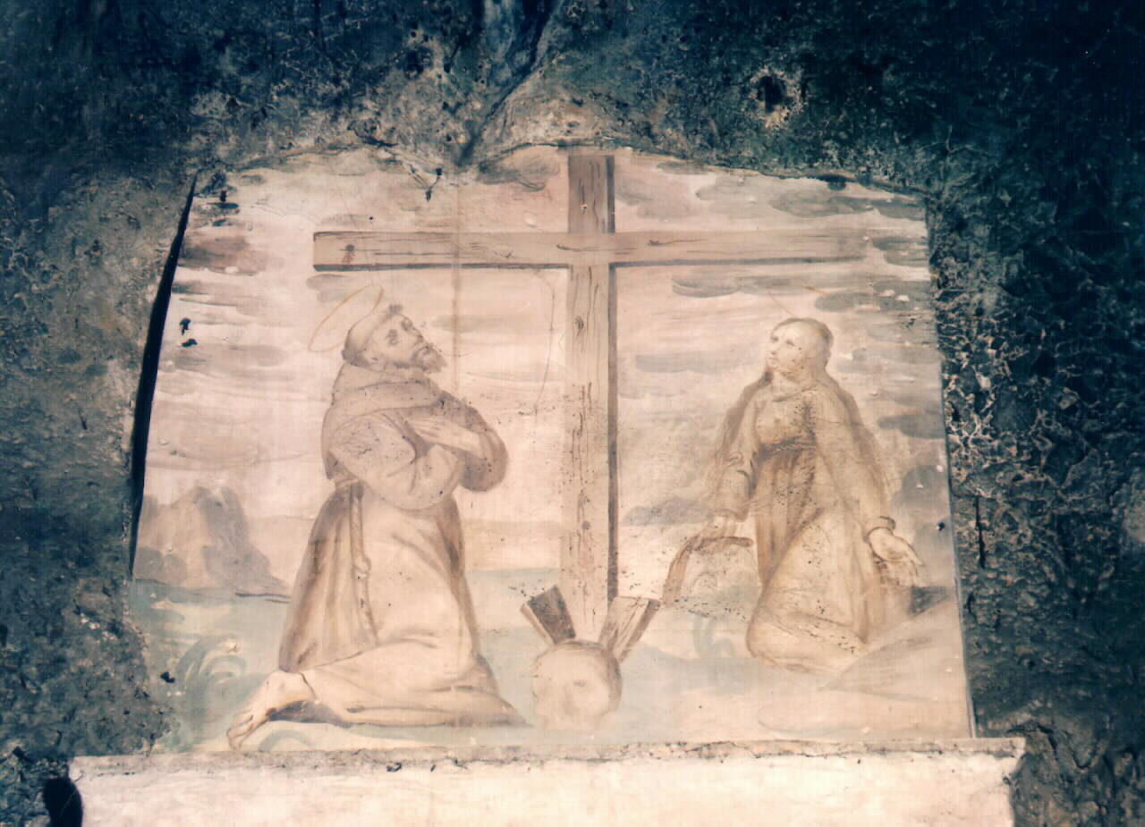 San Francesco d'Assisi e Santa Rosalia ai piedi della croce (dipinto murale) - ambito siciliano (Seconda metà sec. XIX)
