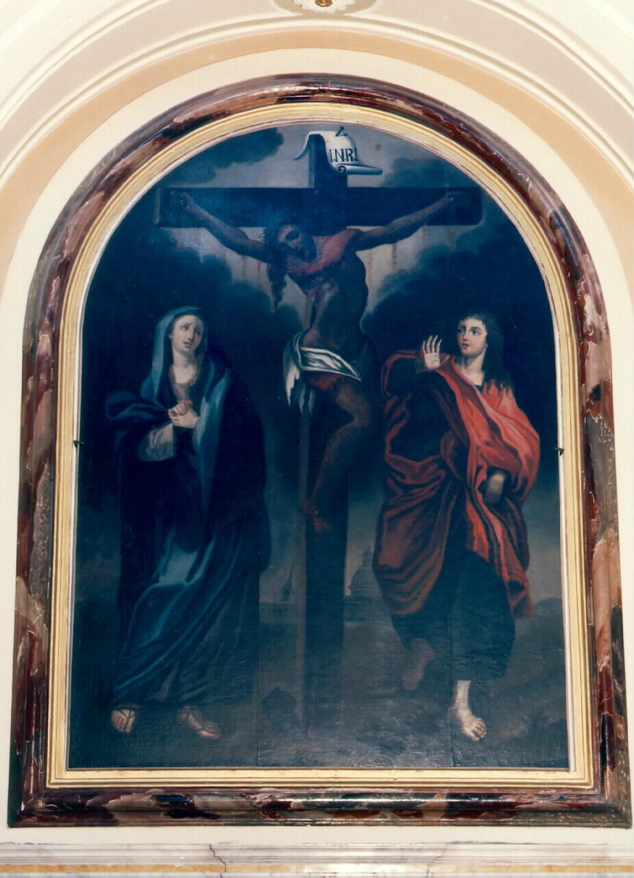 Cristo crocifisso con la Madonna e San Giovanni evangelista (dipinto) - ambito siciliano (Prima metà sec. XIX)