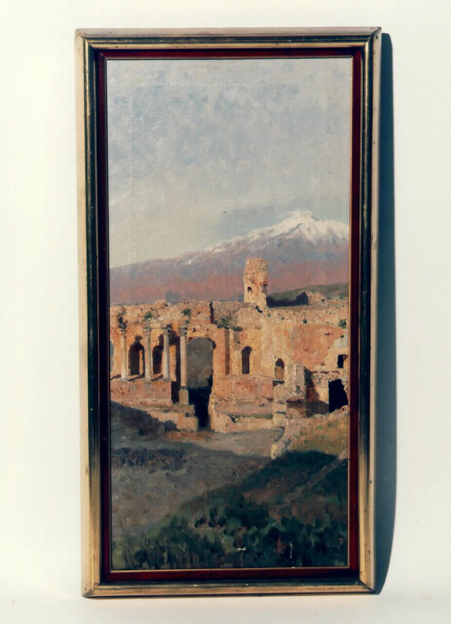teatro di Taormina con veduta dell'Etna (dipinto) - ambito siciliano (Fine/inizio secc. XIX/ XX)