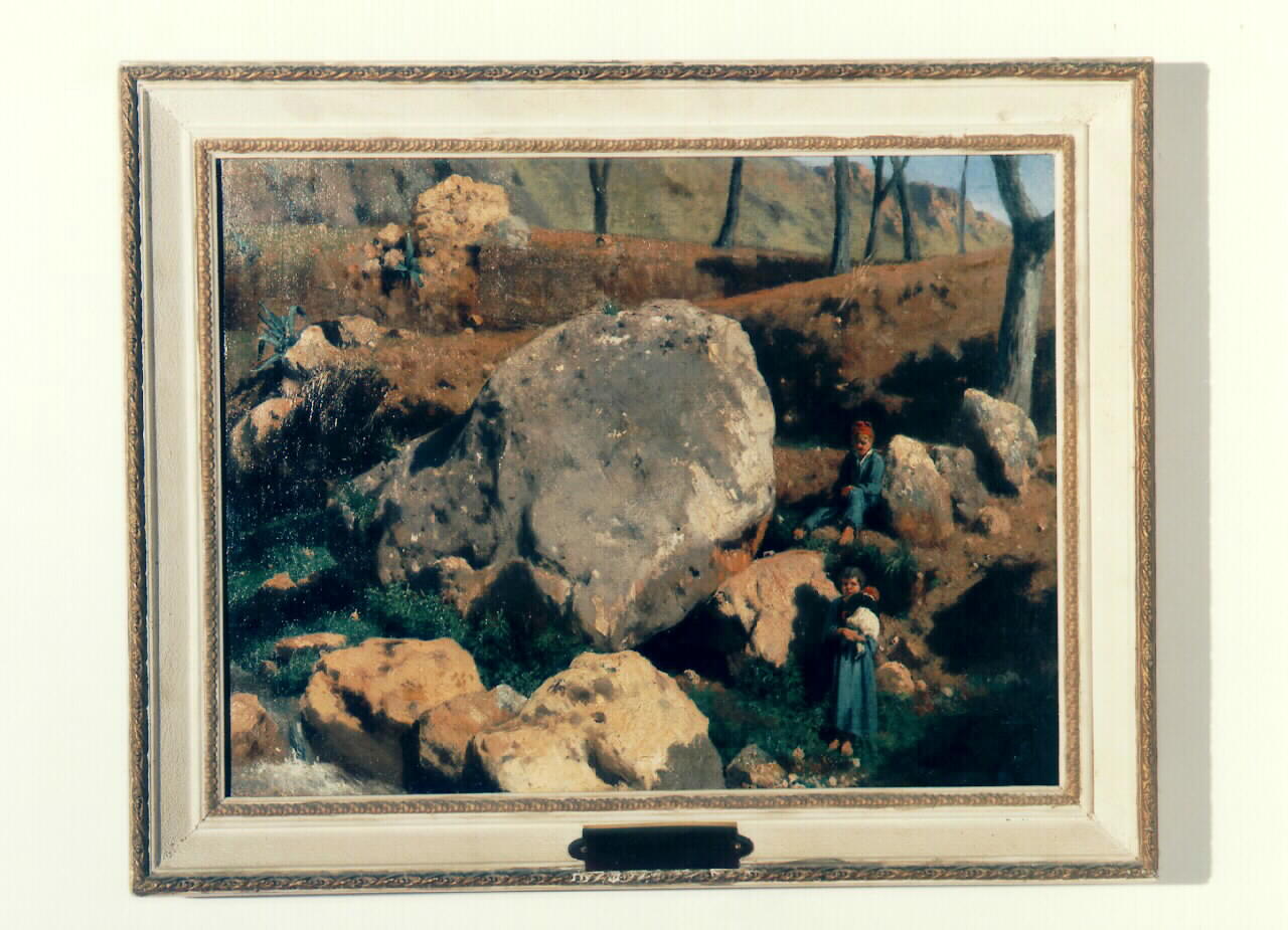 dintorni di Bagheria, paesaggio roccioso con figure (dipinto) - ambito siciliano (Fine/inizio secc. XIX/ XX)