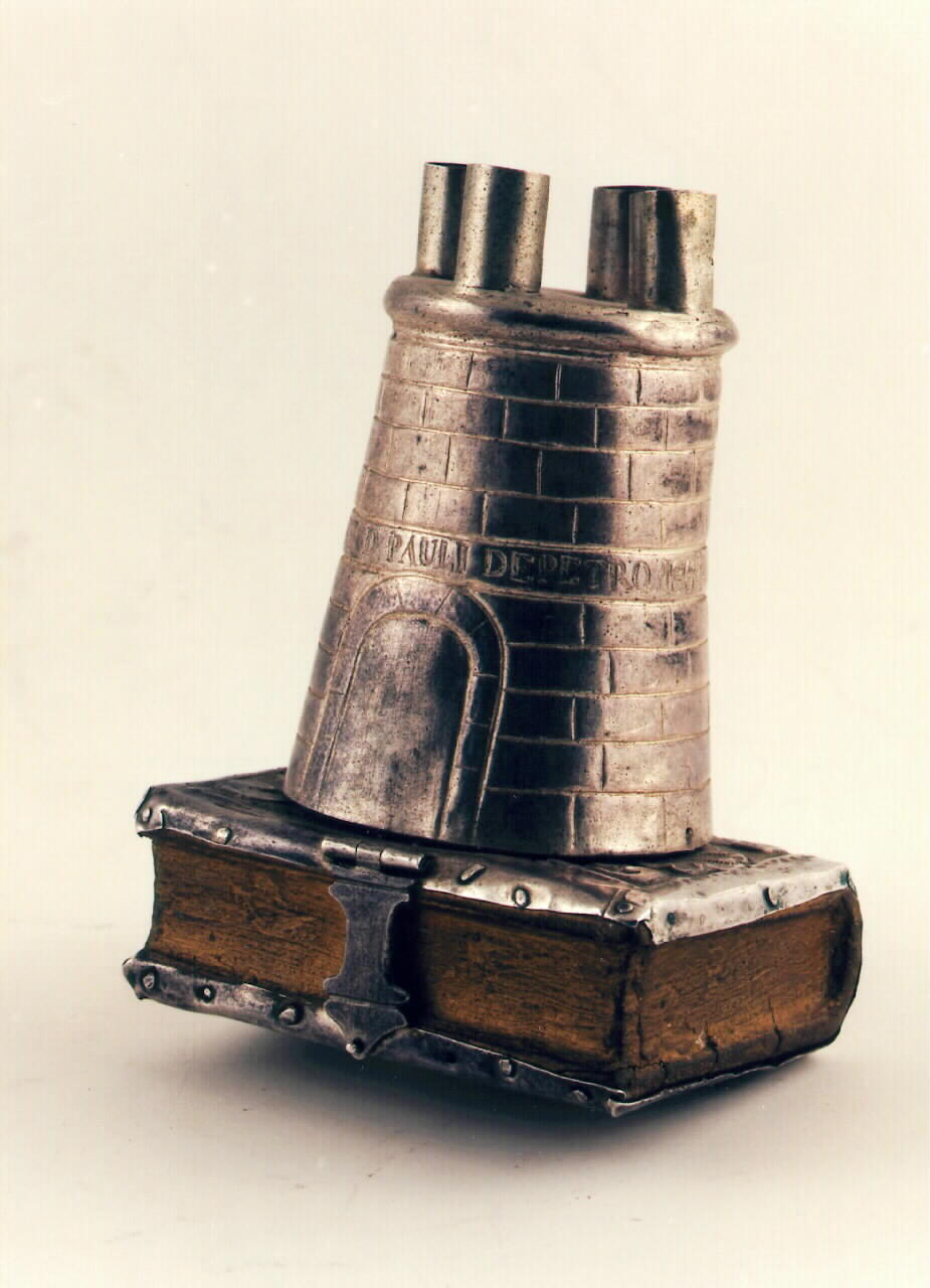 libro con torre (attributo iconografico) - bottega siciliana (sec. XVIII, sec. XIX)