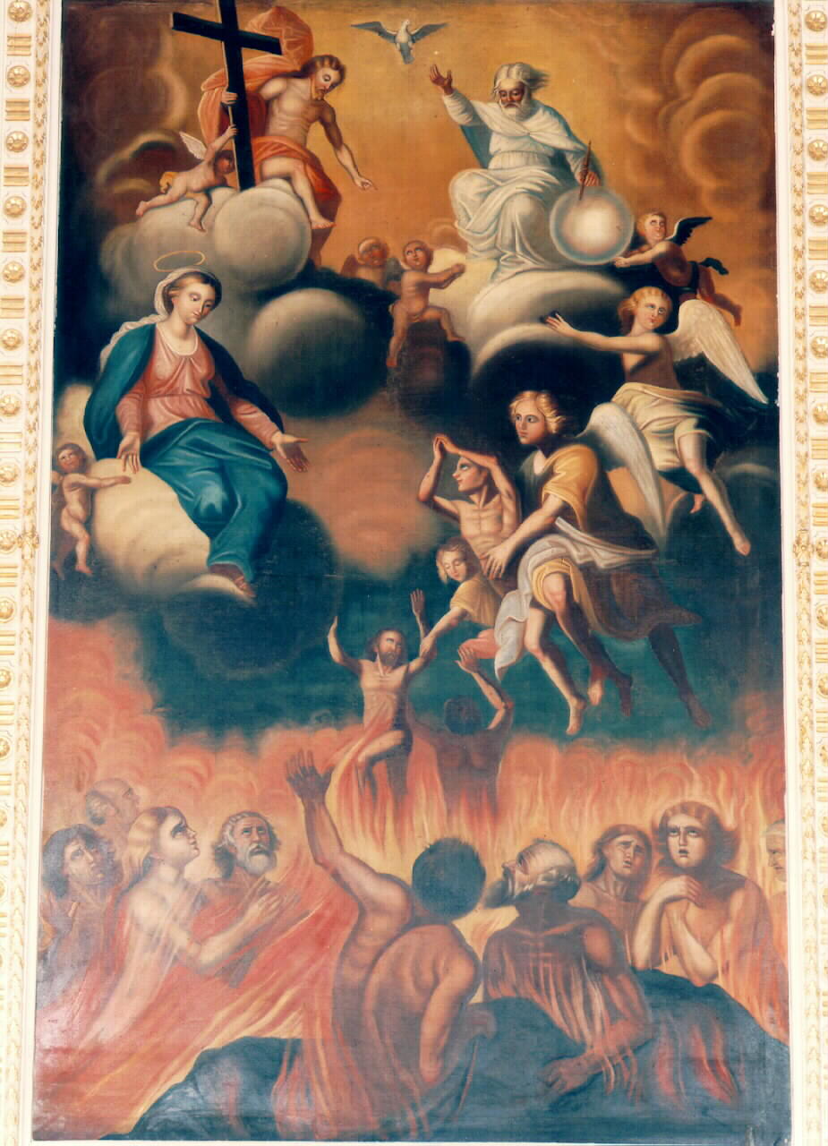 Madonna intercede per le anime del Purgatorio presso la Trinita' (dipinto) - ambito siciliano (primo quarto sec. XX)
