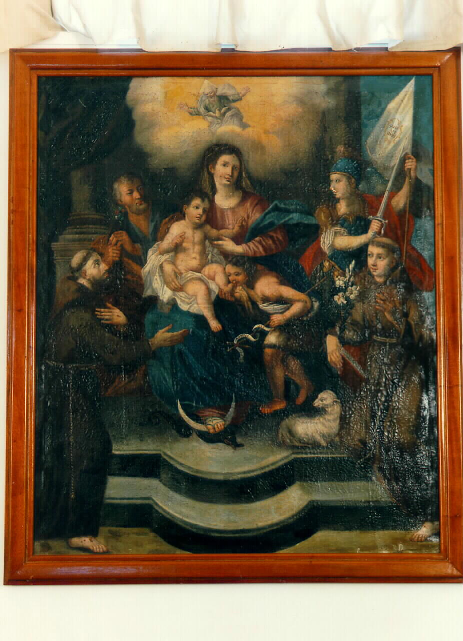 Madonna con Bambino in trono tra San Giovannino, San Giuseppe, San Francesco d'Assisi, Sant'Antonio da Padova e San Michele arcangelo (dipinto) - ambito siciliano (Prima metà sec. XIX)