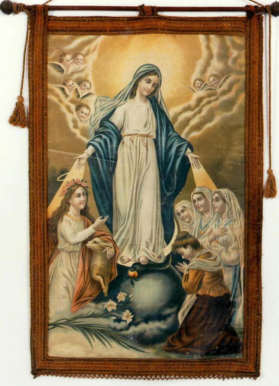 Madonna Immacolata tra Santa Rosalia e sante (stendardo processionale) - manifattura siciliana (sec. XX)